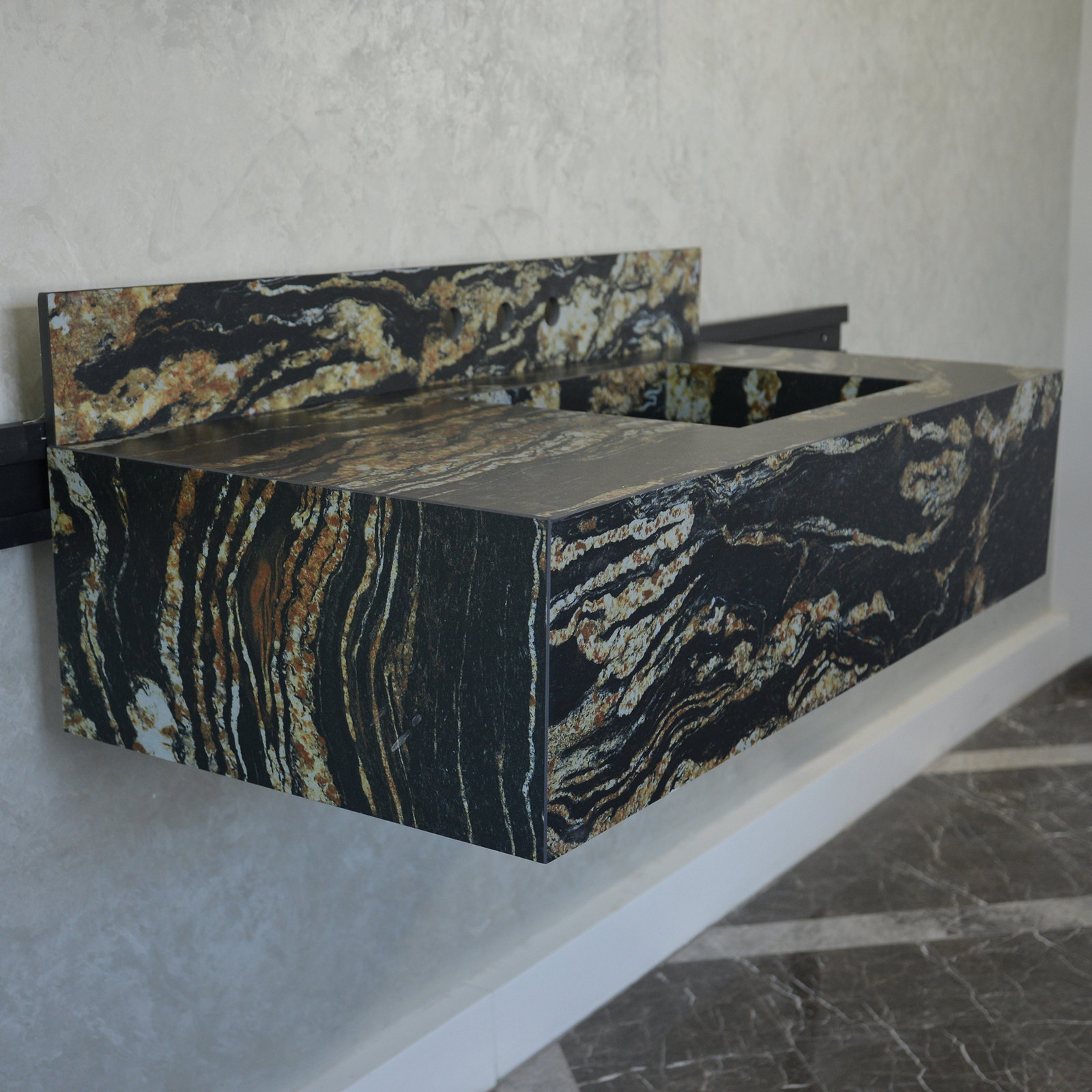 Handcrafted Materia Black Taurus Soft Sink Engineered Porcelain Sink (Es-068)