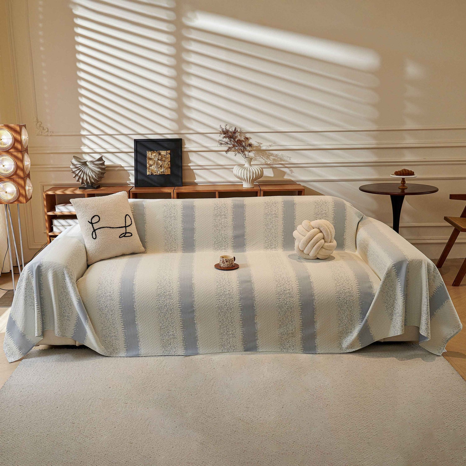 Modern Striped Sofa Throw Blanket, Lightweight Couch Cover for Summer Seating