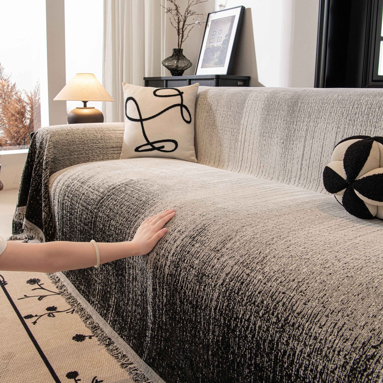 Modern Textured Sofa Cover Blanket, Tightly Woven Pet Sofa Throw for Sectional Couches