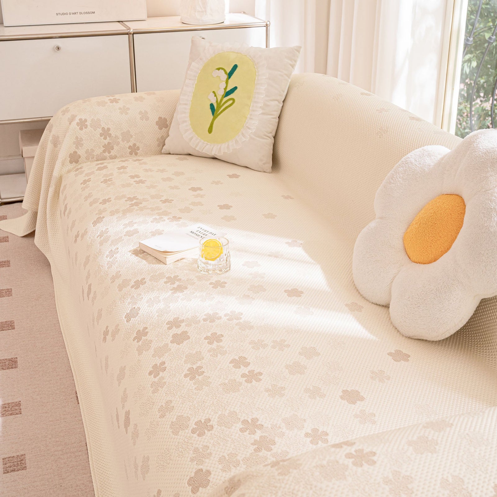 Cooling Ice Silk Sofa Cover Blanket, Floral Soft Silky Breathable Couch Throw Cover