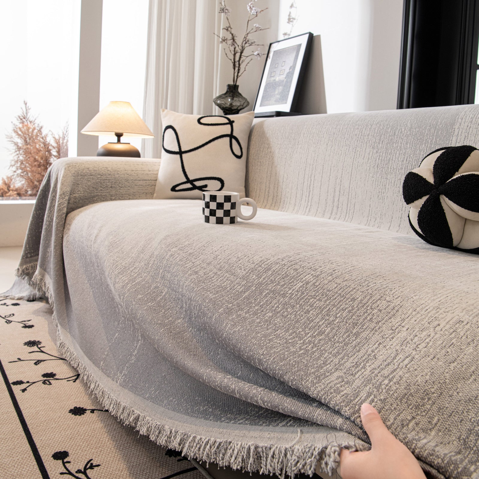 Modern Textured Sofa Cover Blanket, Tightly Woven Pet Sofa Throw for Sectional Couches