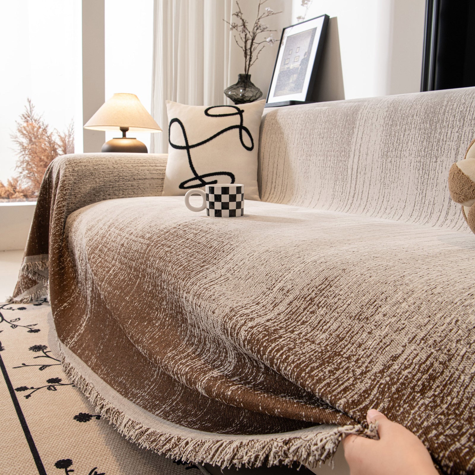 Modern Textured Sofa Cover Blanket, Tightly Woven Pet Sofa Throw for Sectional Couches