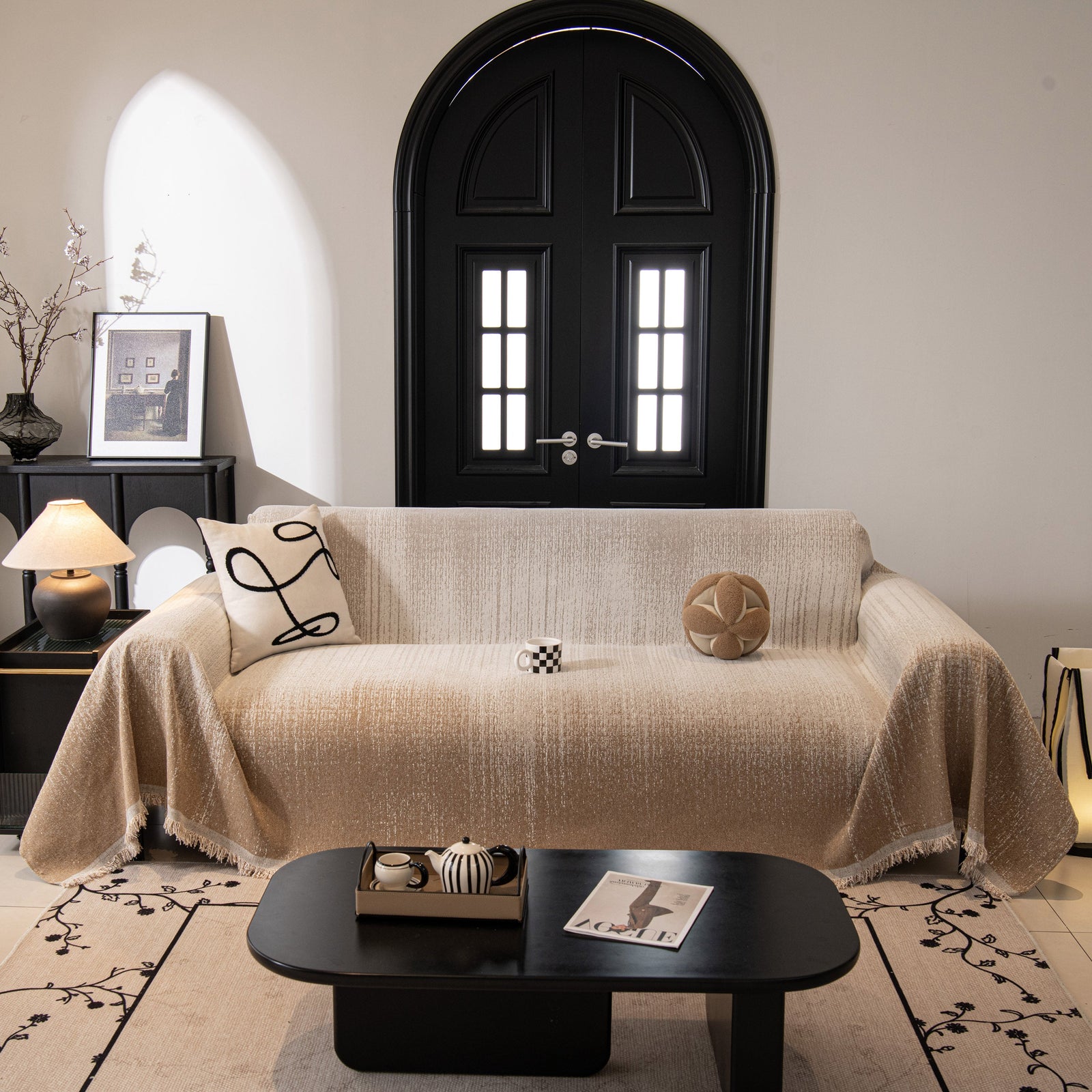Modern Textured Sofa Cover Blanket, Tightly Woven Pet Sofa Throw for Sectional Couches