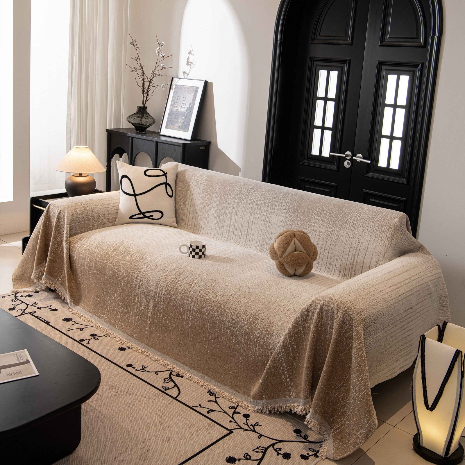 Modern Textured Sofa Cover Blanket, Tightly Woven Pet Sofa Throw for Sectional Couches