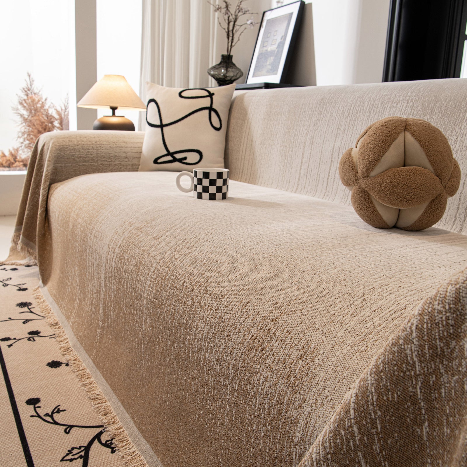 Modern Textured Sofa Cover Blanket, Tightly Woven Pet Sofa Throw for Sectional Couches