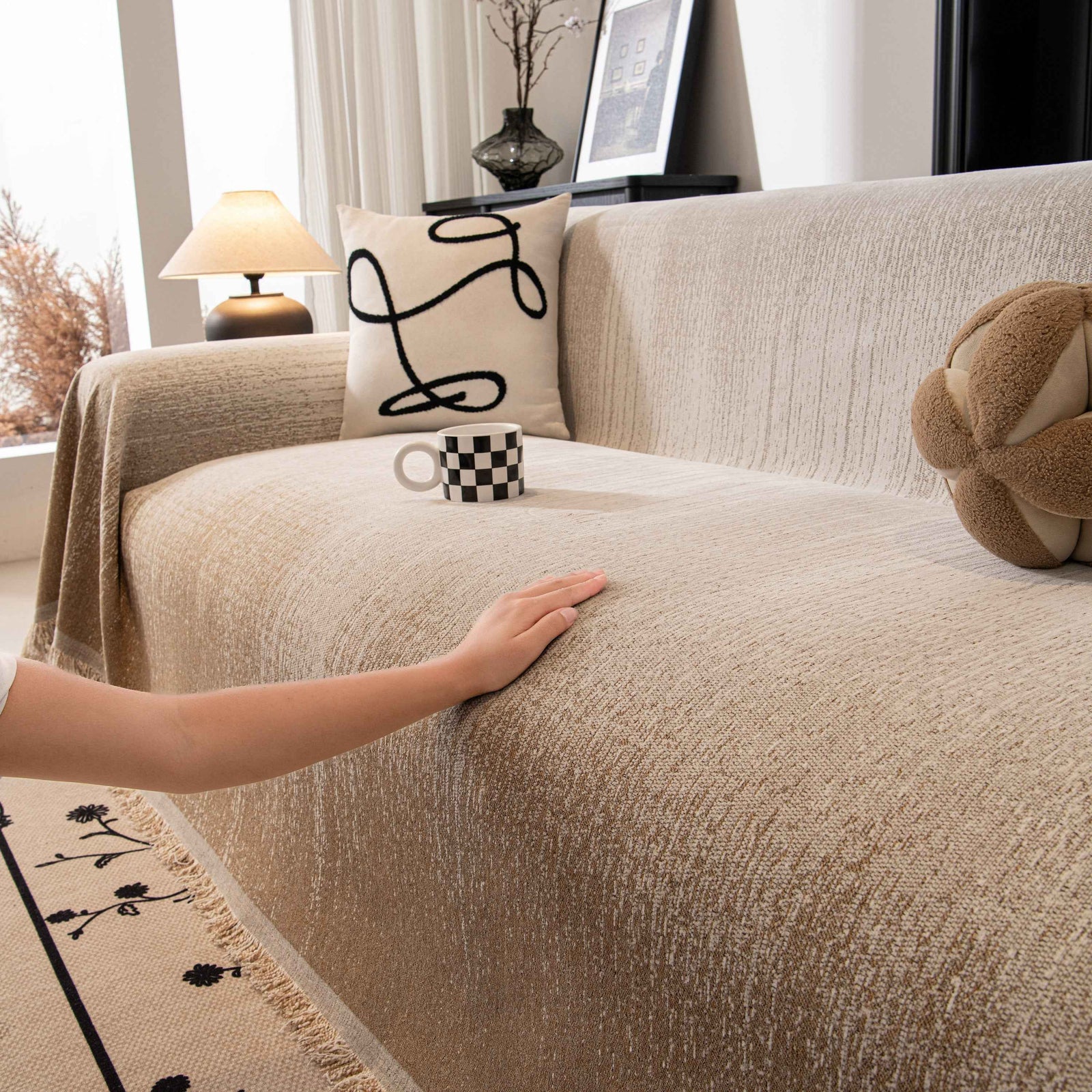 Modern Textured Sofa Cover Blanket, Tightly Woven Pet Sofa Throw for Sectional Couches