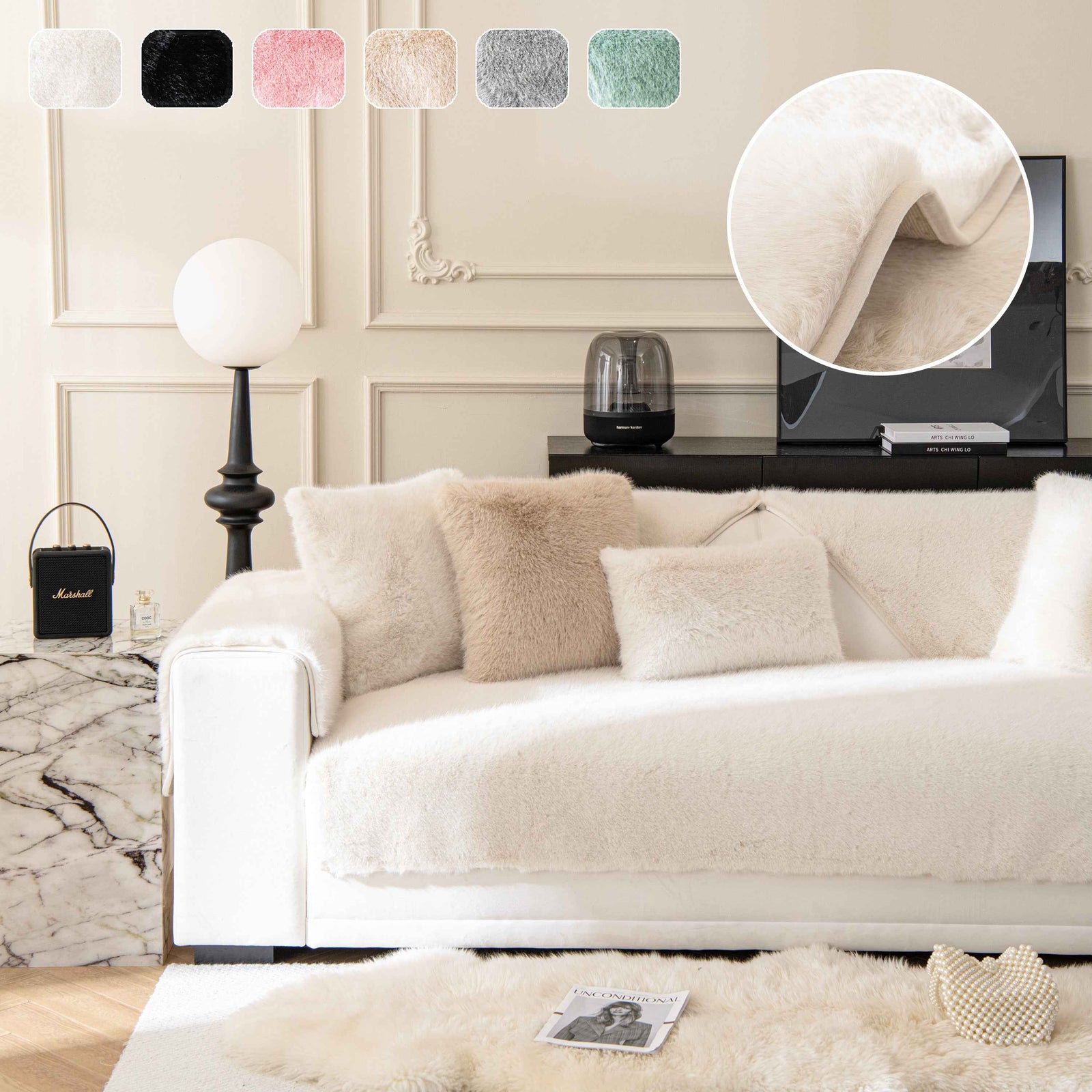 Faux Mink Velvet Luxury Fluffy Sofa Cushion, Winter Warm Thick Plush Non-slip Sofa Covers