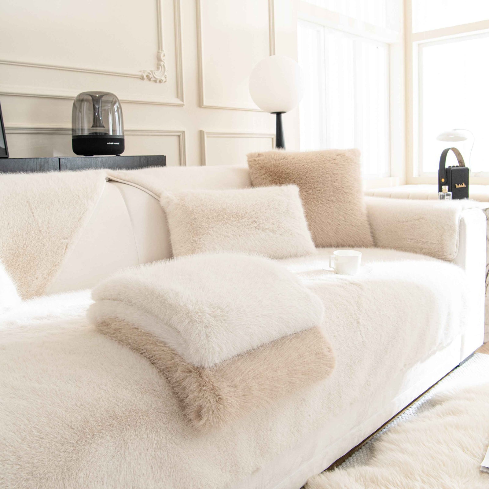 Faux Mink Velvet Luxury Fluffy Sofa Cushion, Winter Warm Thick Plush Non-slip Sofa Covers