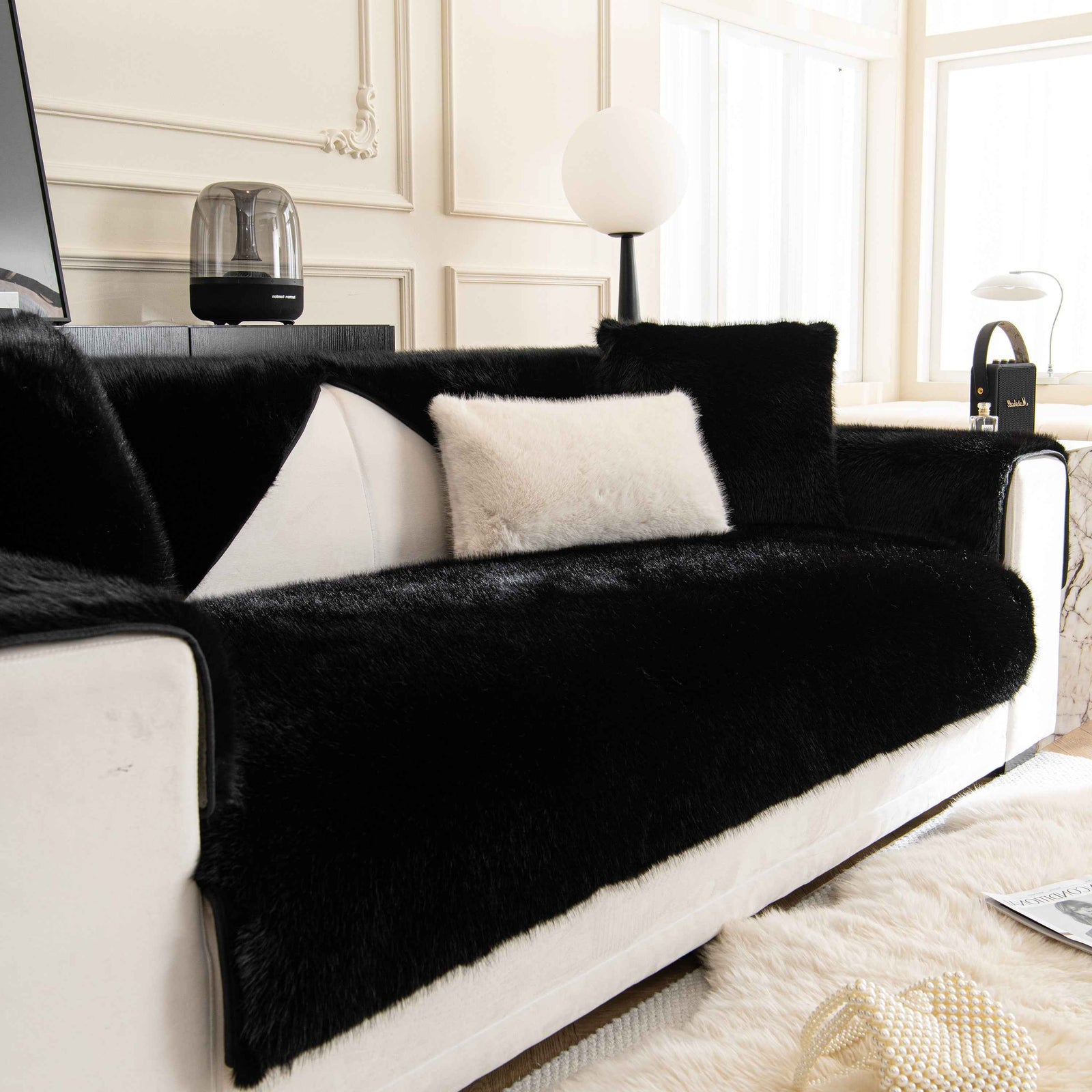 Faux Mink Velvet Luxury Fluffy Sofa Cushion, Winter Warm Thick Plush Non-slip Sofa Covers