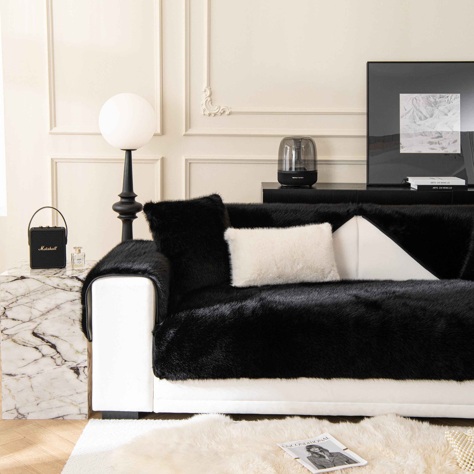 Faux Mink Velvet Luxury Fluffy Sofa Cushion, Winter Warm Thick Plush Non-slip Sofa Covers