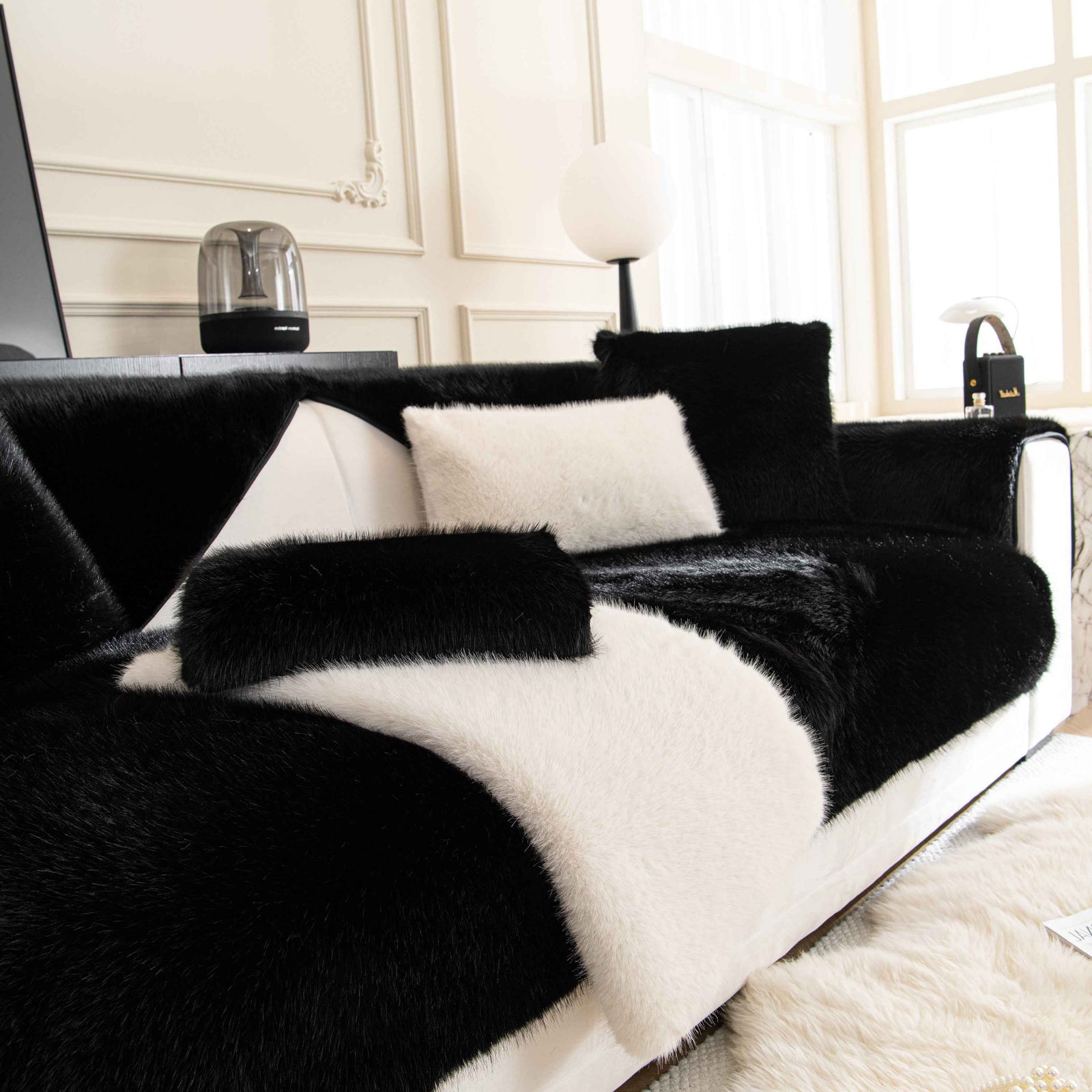 Faux Mink Velvet Luxury Fluffy Sofa Cushion, Winter Warm Thick Plush Non-slip Sofa Covers