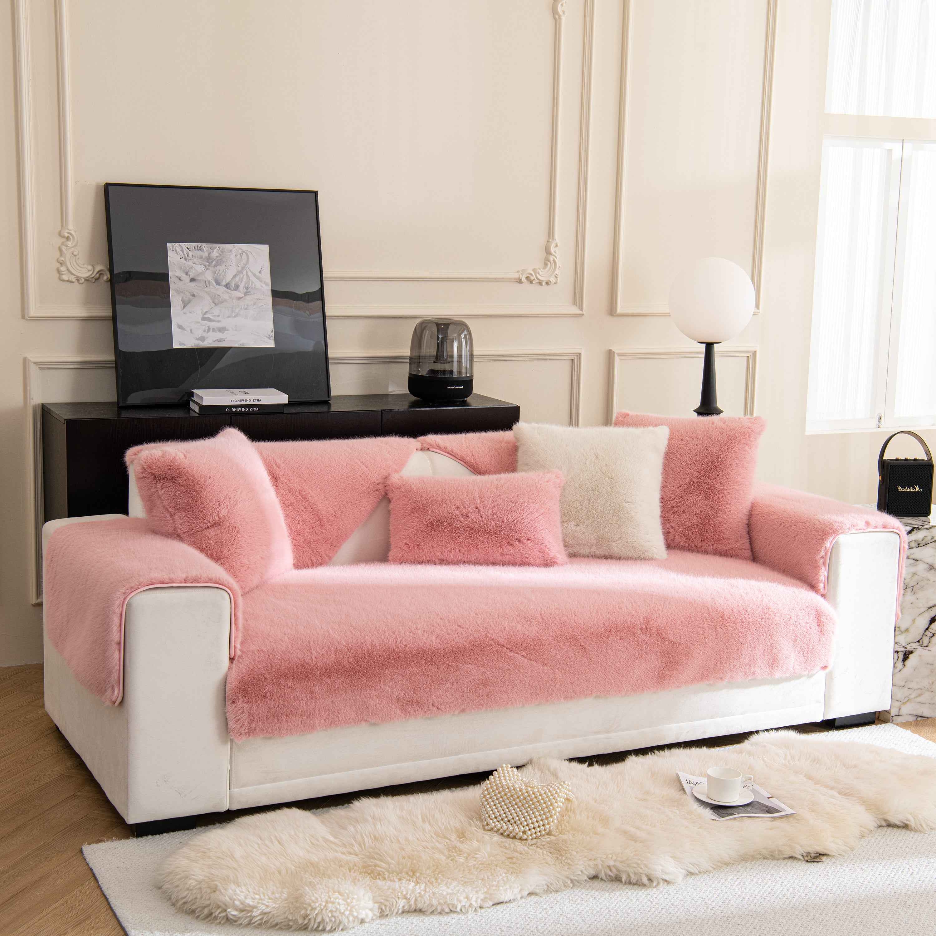 Faux Mink Velvet Luxury Fluffy Sofa Cushion, Winter Warm Thick Plush Non-slip Sofa Covers