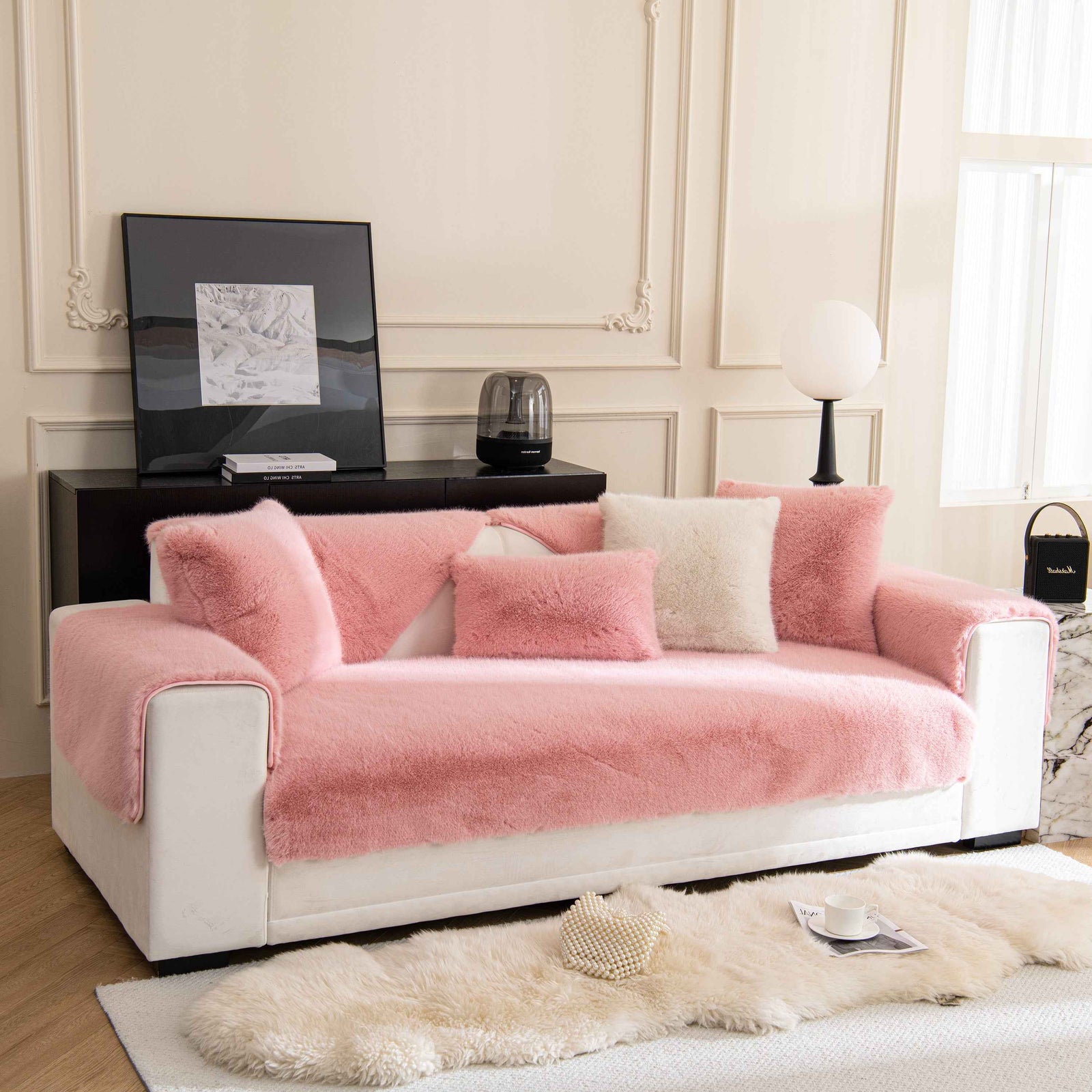Faux Mink Velvet Luxury Fluffy Sofa Cushion, Winter Warm Thick Plush Non-slip Sofa Covers