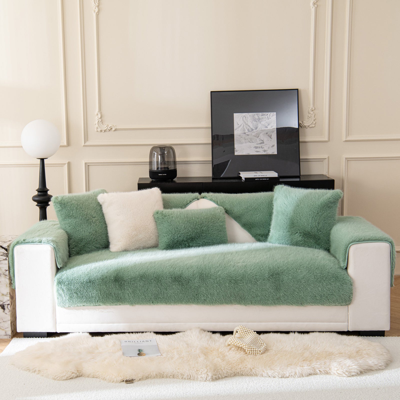 Faux Mink Velvet Luxury Fluffy Sofa Cushion, Winter Warm Thick Plush Non-slip Sofa Covers