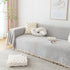 Couch Cover Sectional L Shape Chenille Herringbone Couch Throw Cover with Tassel Pom-Poms for Pets