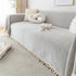 Couch Cover Sectional L Shape Chenille Herringbone Couch Throw Cover with Tassel Pom-Poms for Pets