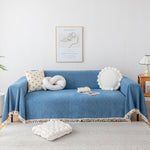 Couch Cover Sectional L Shape Chenille Herringbone Couch Throw Cover with Tassel Pom-Poms for Pets