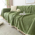 Couch Cover Sectional L Shape Chenille Herringbone Couch Throw Cover with Tassel Pom-Poms for Pets