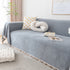 Couch Cover Sectional L Shape Chenille Herringbone Couch Throw Cover with Tassel Pom-Poms for Pets