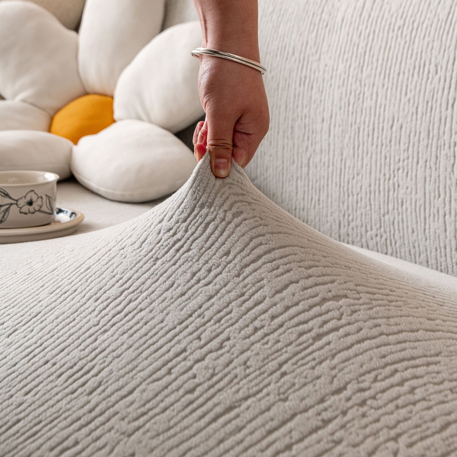 Stretch Textured Vertical Stripe Couch Slipcover, Soft Jacquard Elastic Sofa Cover