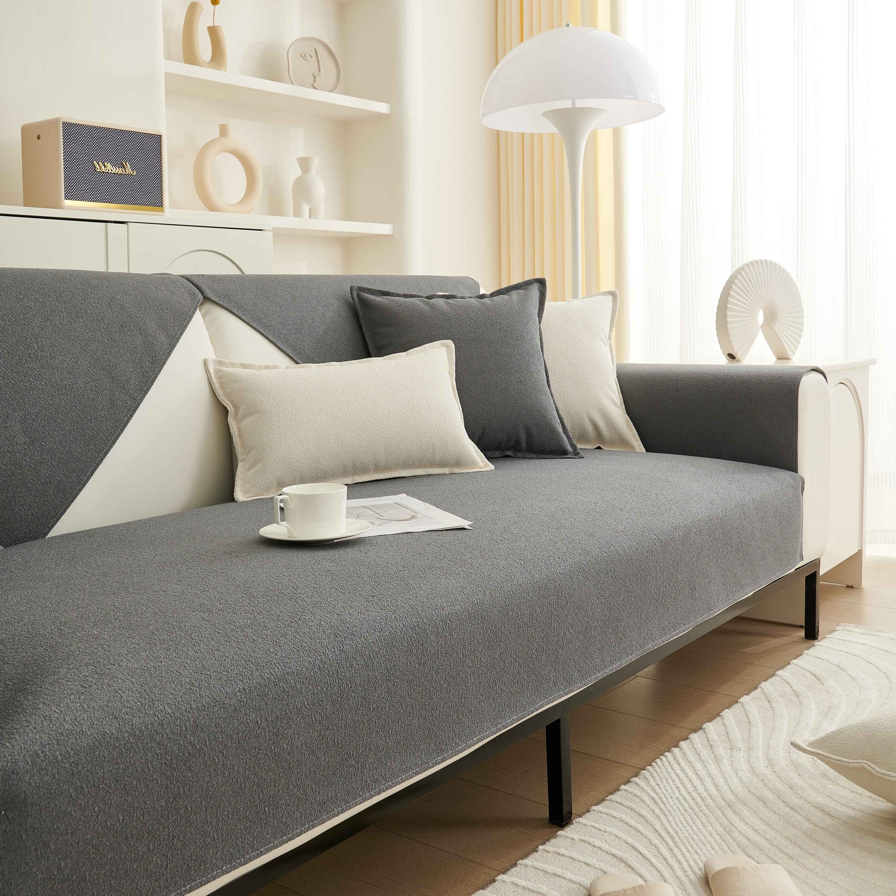 Luxurious Teddy Velvet Solid Sofa Towel - Non-Slip Waterproof Sofa Cover Furniture Protector and Pet Couch Cover