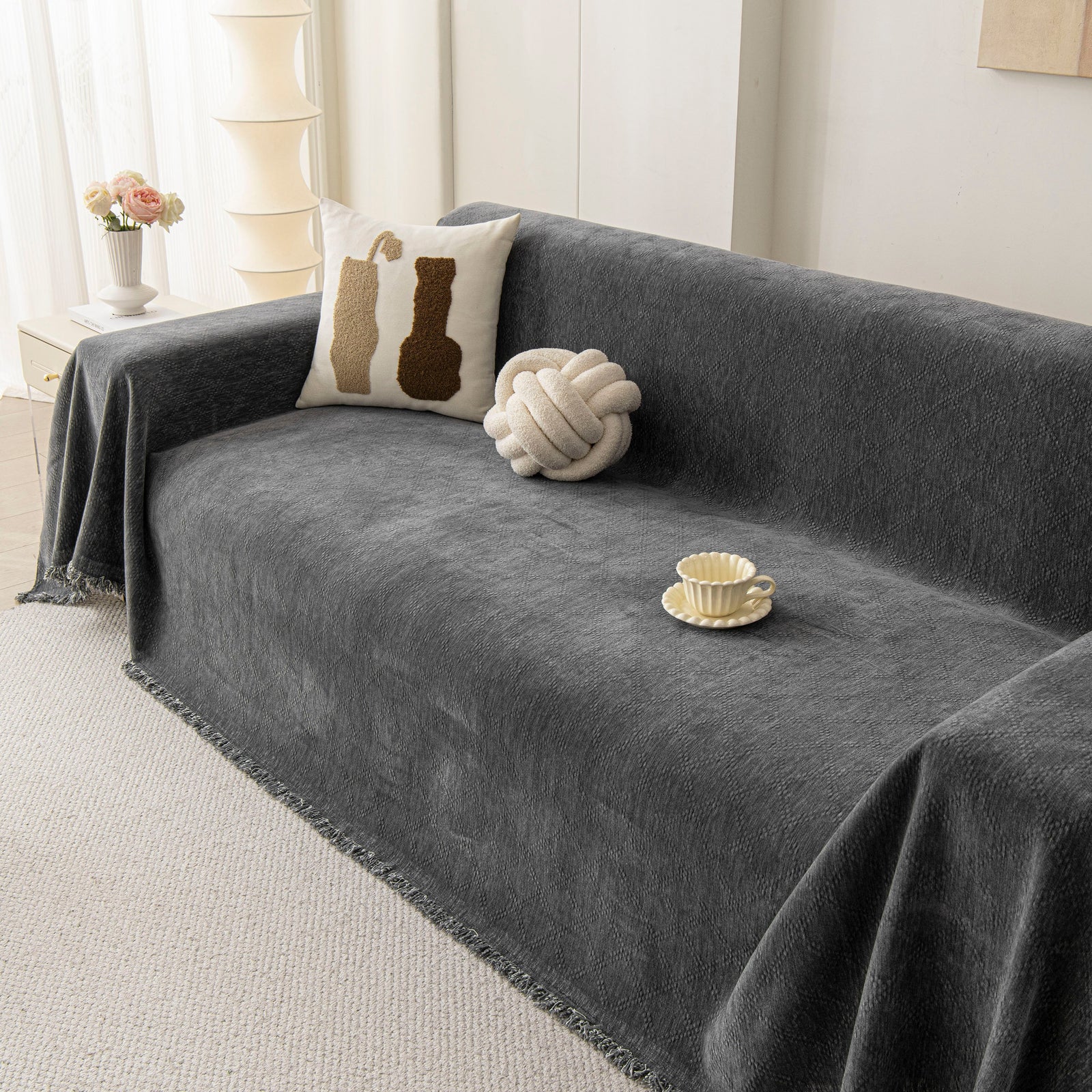Soft Textured Couch Cover Slipcover Blanket, Modern Couch Covers for Dogs Washable