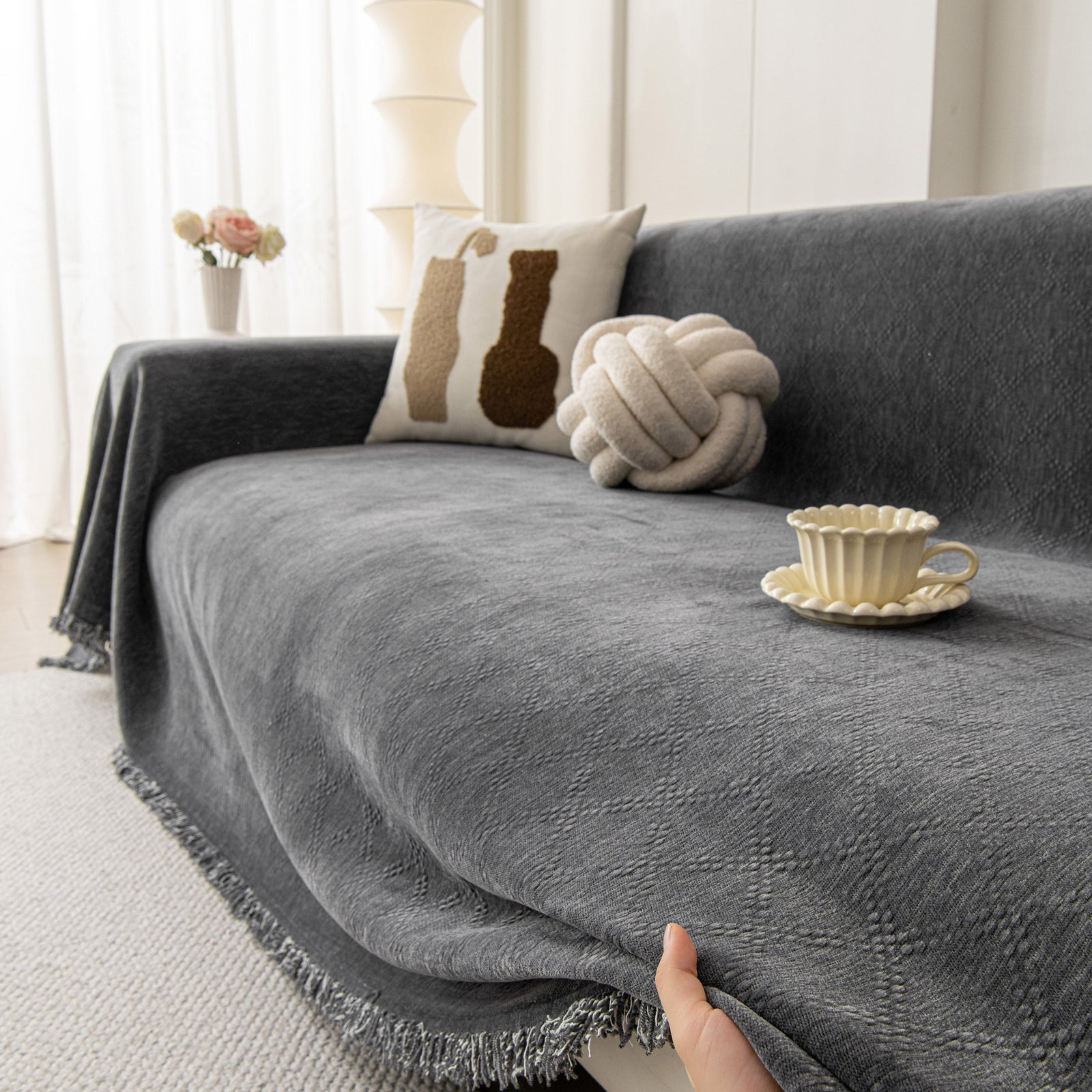 Soft Textured Couch Cover Slipcover Blanket, Modern Couch Covers for Dogs Washable