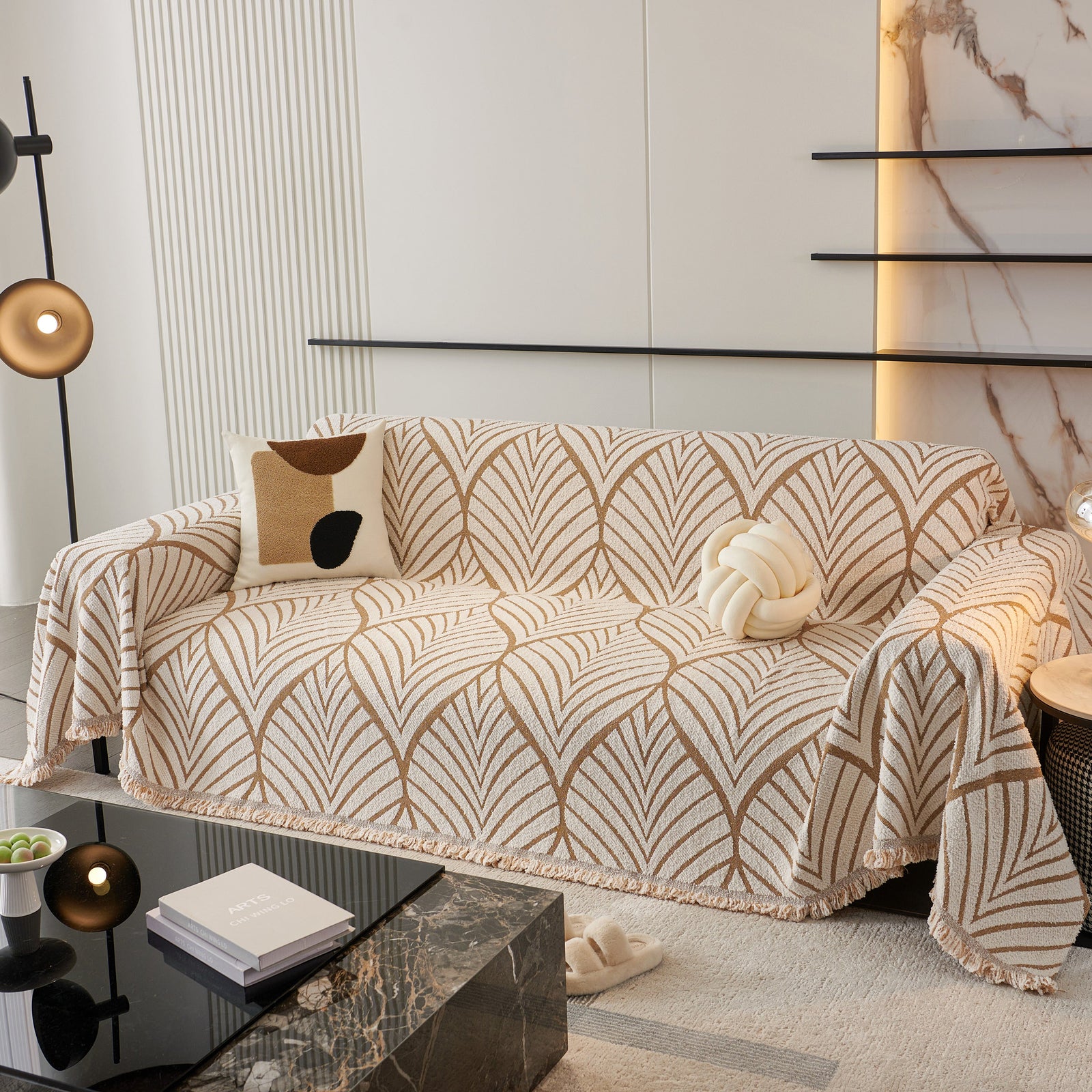 Maple Leaves Reversible Chenille Blanket Covers for Couch, Furniture Decoration Cover Sofa Slipcovers