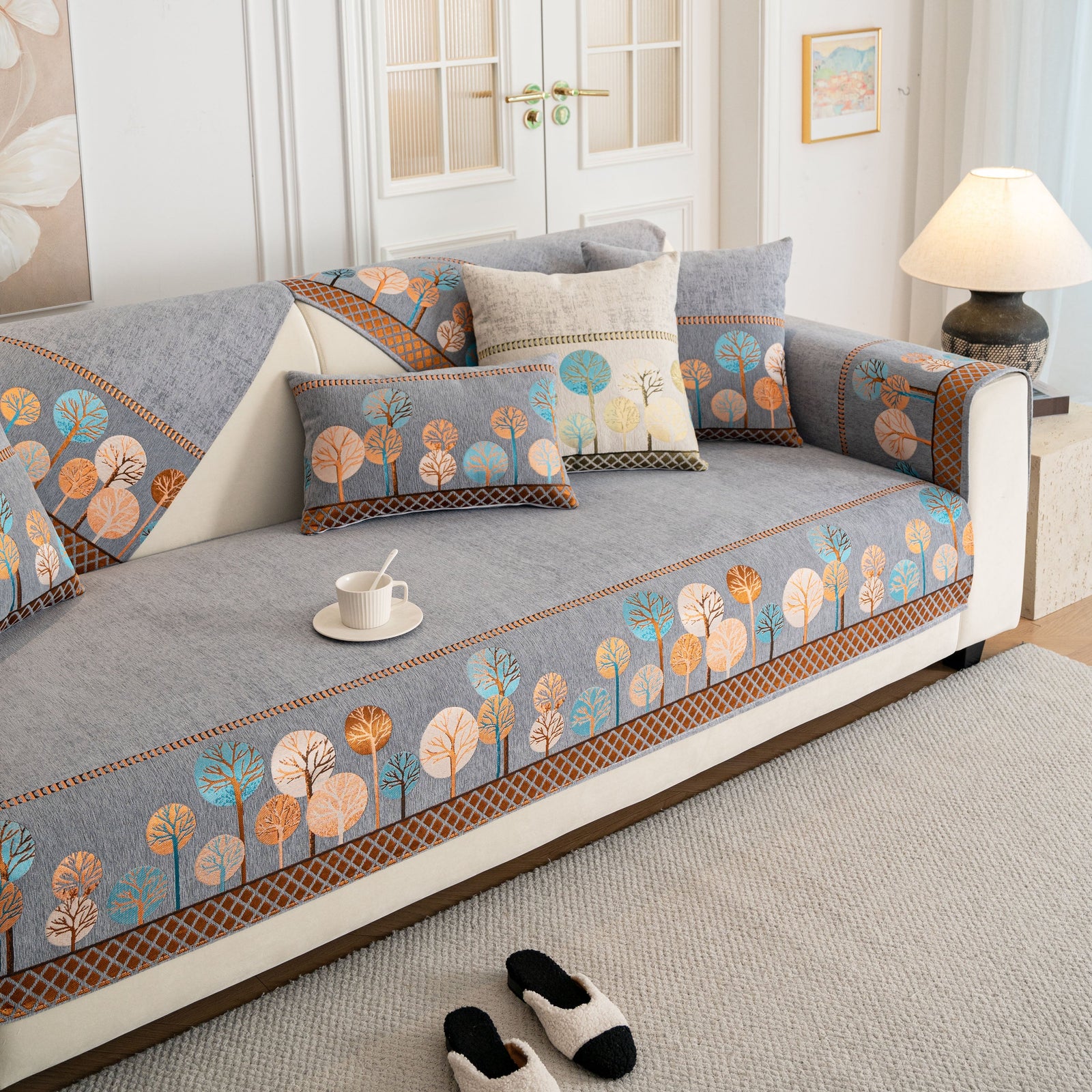 Sofa Cover for Couch, Non-Slip Sectional Couch Cover with Woven Tree Pattern