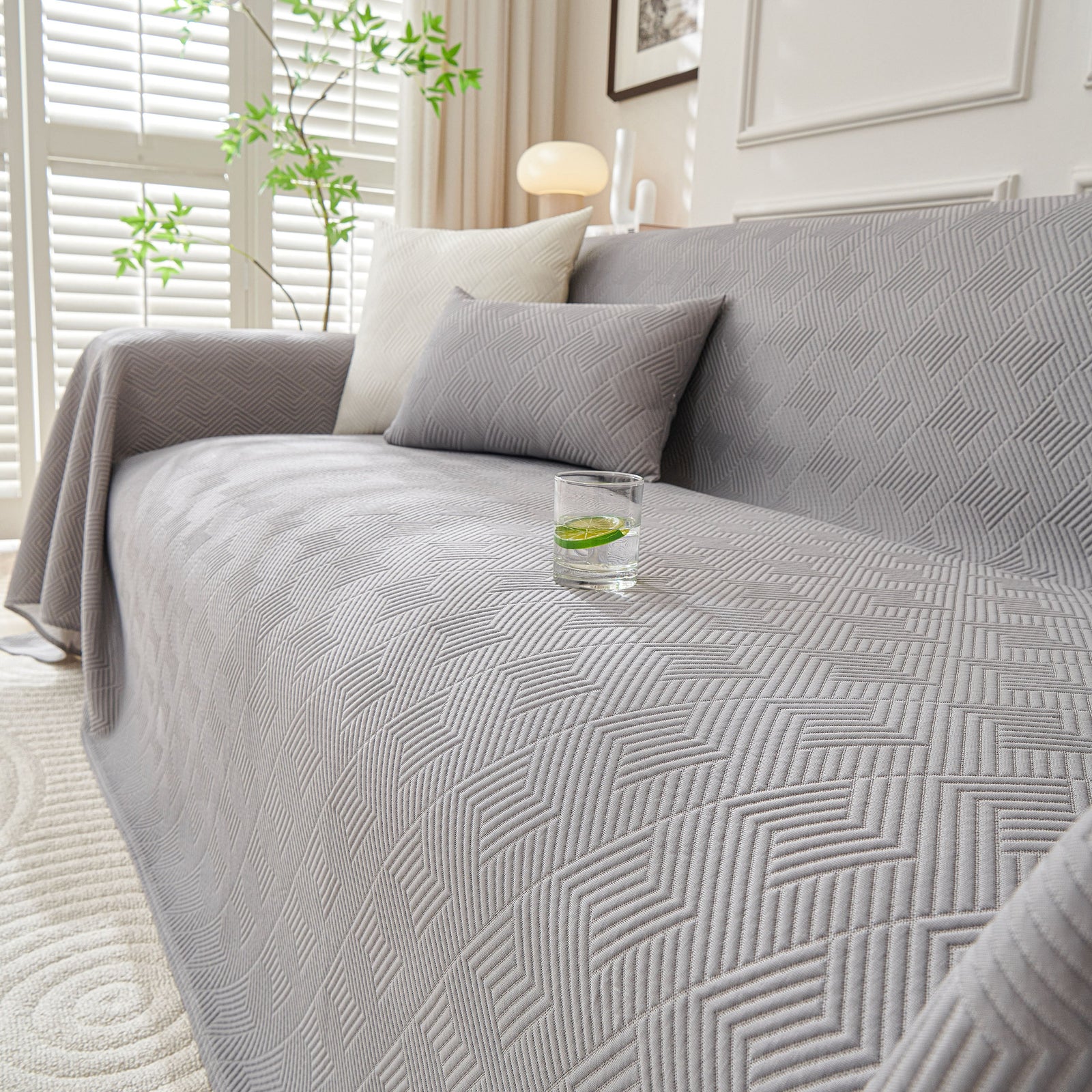 Cooling Scratch Proof Large Sofa Throw Cover, Geometric Texture Couch Protector