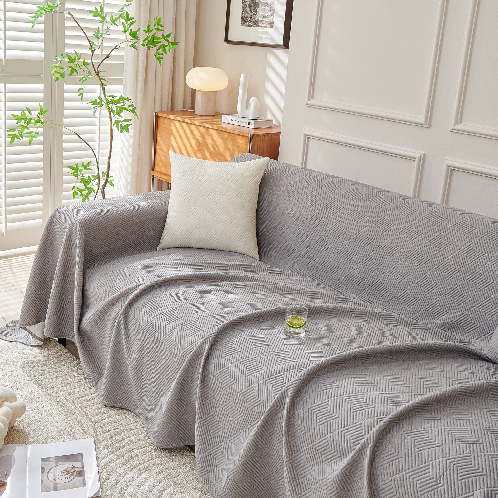 Cooling Scratch Proof Large Sofa Throw Cover, Geometric Texture Couch Protector