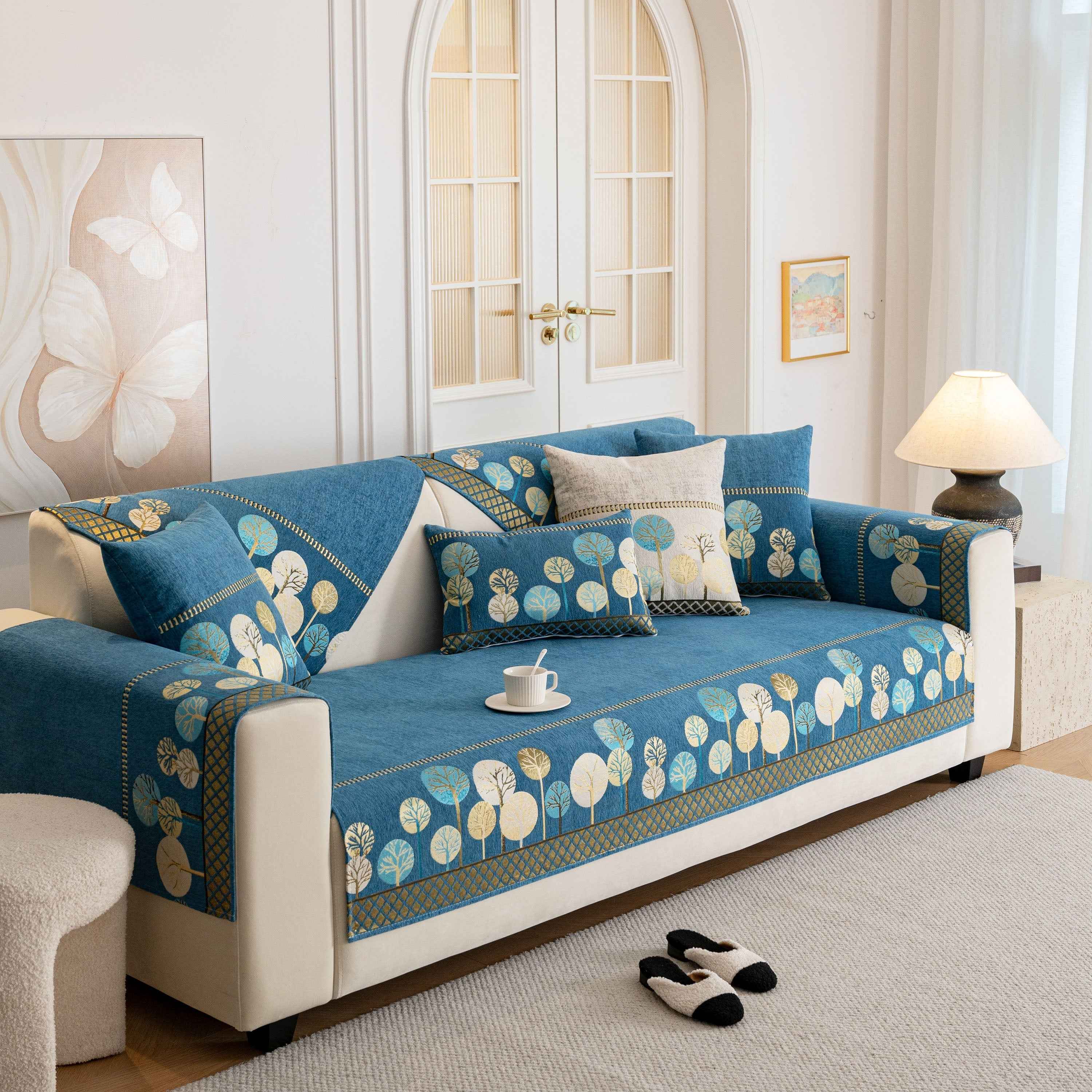 Sofa Cover for Couch, Non-Slip Sectional Couch Cover with Woven Tree Pattern