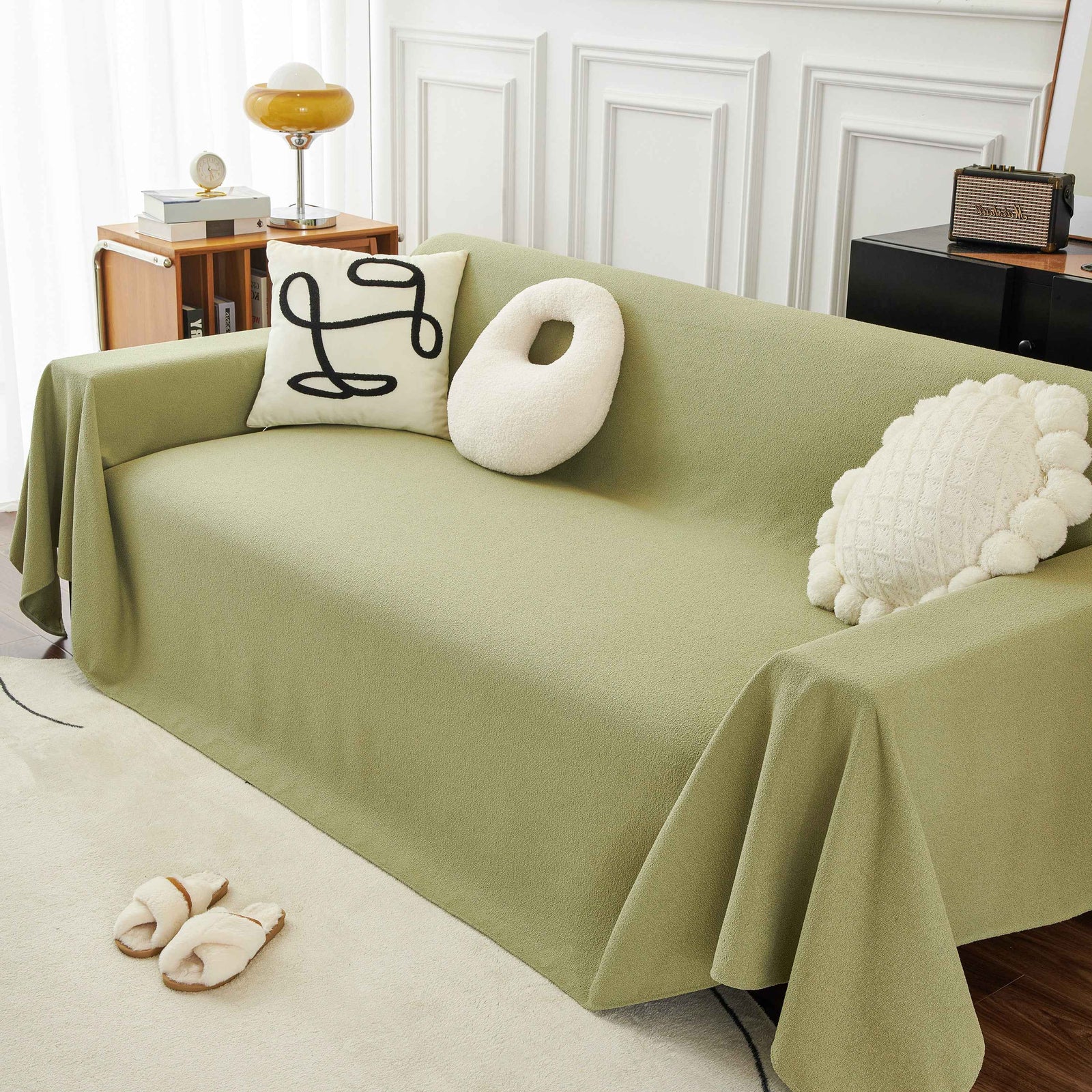 Teddy Throw Blanket and Stylish Slipcover for Couch, Waterproof Sofa Cover for Pets