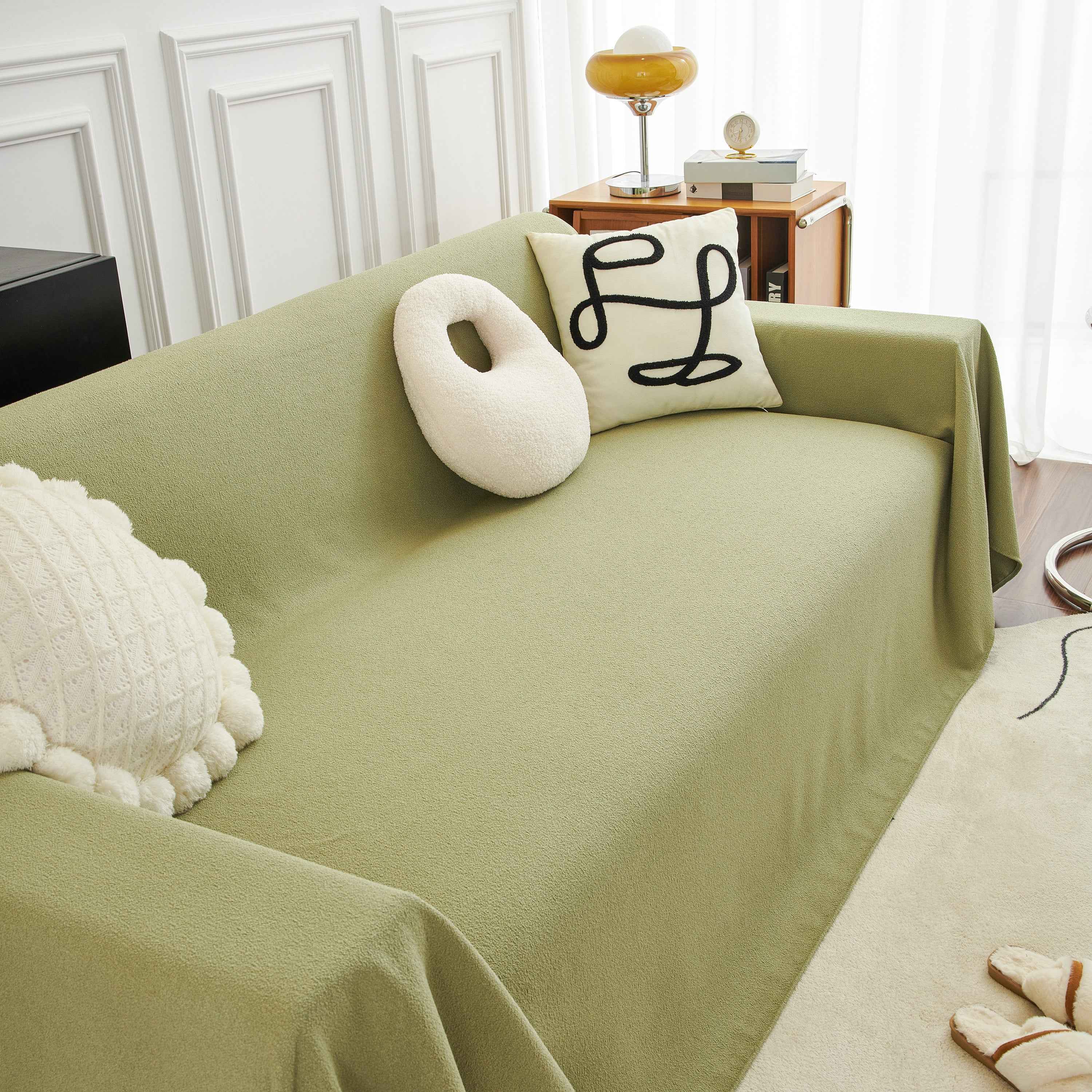 Teddy Throw Blanket and Stylish Slipcover for Couch, Waterproof Sofa Cover for Pets