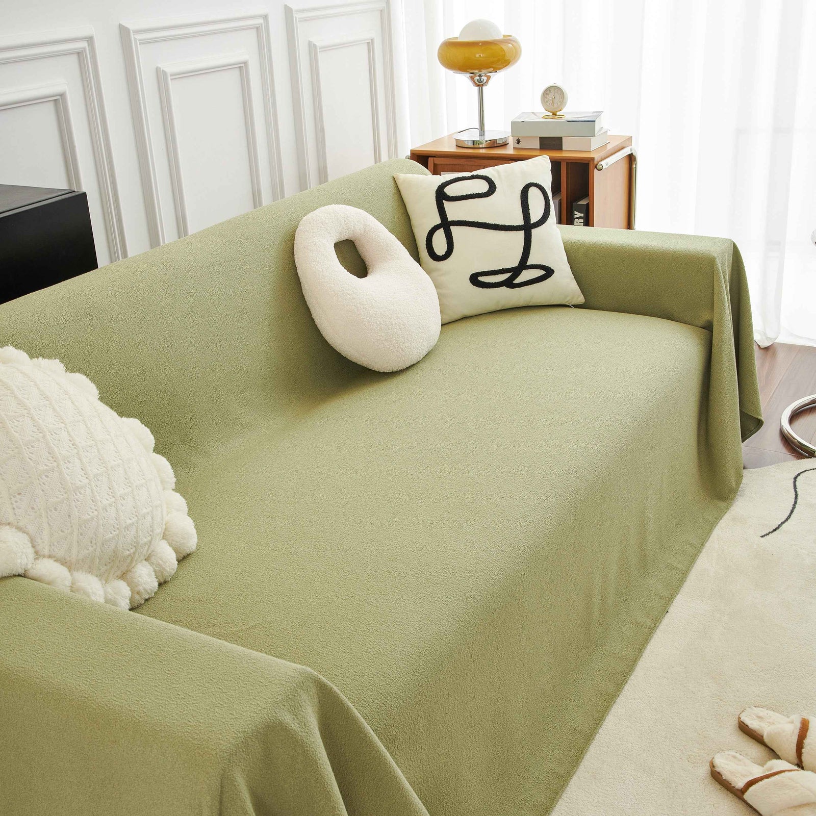 Teddy Throw Blanket and Stylish Slipcover for Couch, Waterproof Sofa Cover for Pets