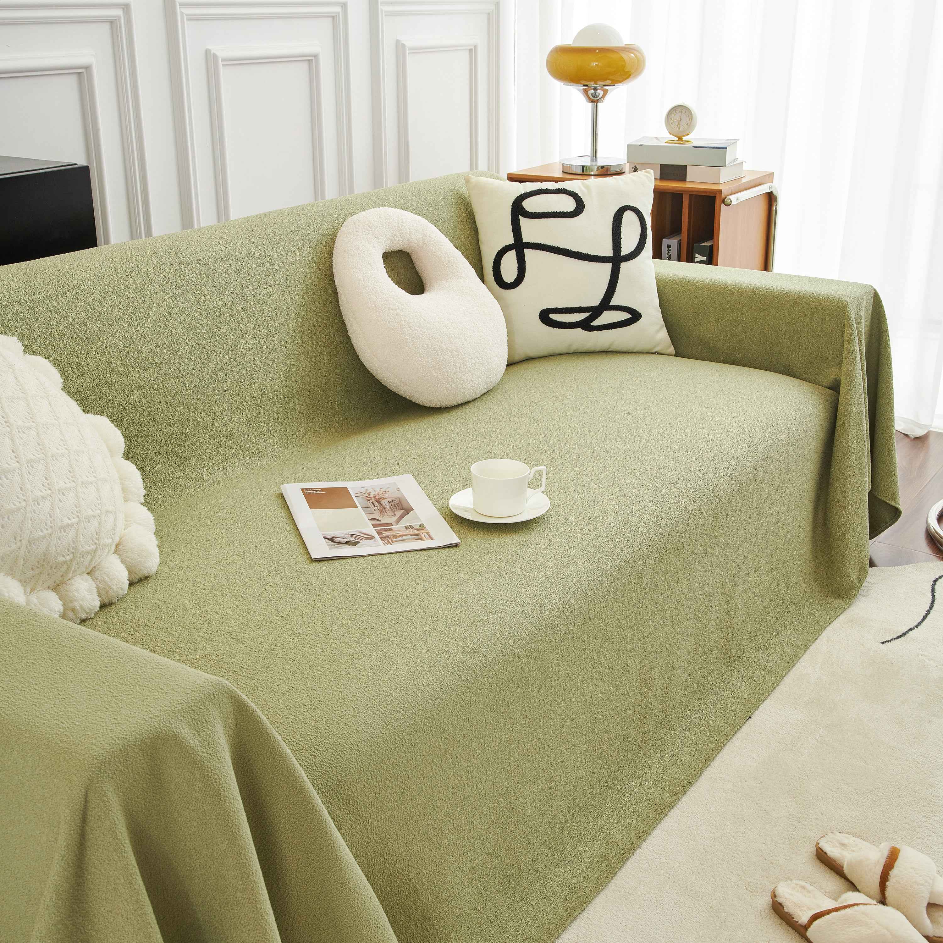 Teddy Throw Blanket and Stylish Slipcover for Couch, Waterproof Sofa Cover for Pets