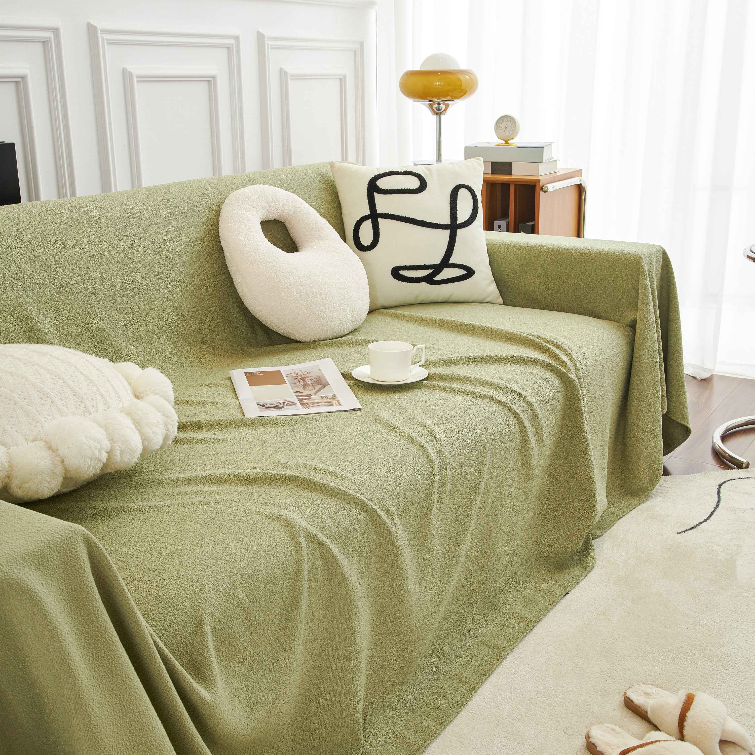 Teddy Throw Blanket and Stylish Slipcover for Couch, Waterproof Sofa Cover for Pets
