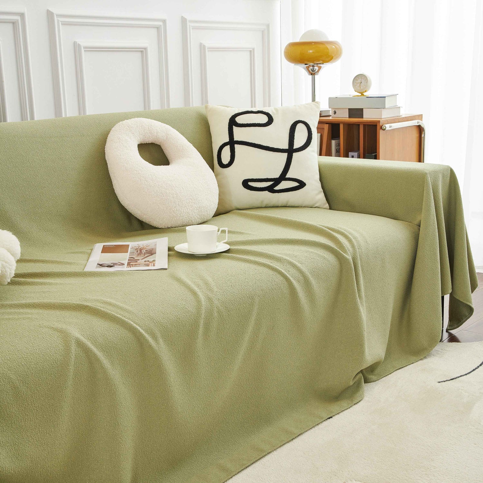 Teddy Throw Blanket and Stylish Slipcover for Couch, Waterproof Sofa Cover for Pets