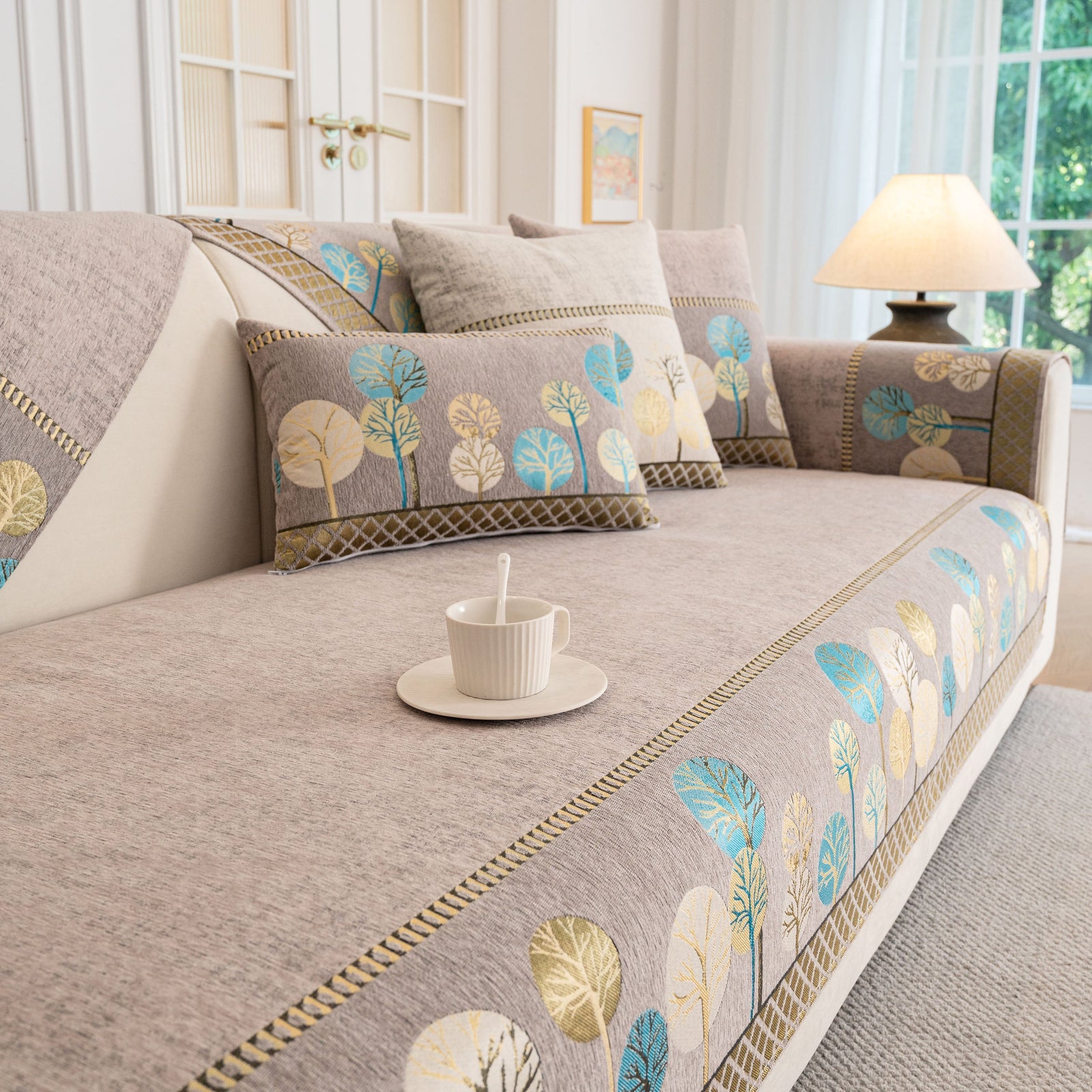 Sofa Cover for Couch, Non-Slip Sectional Couch Cover with Woven Tree Pattern