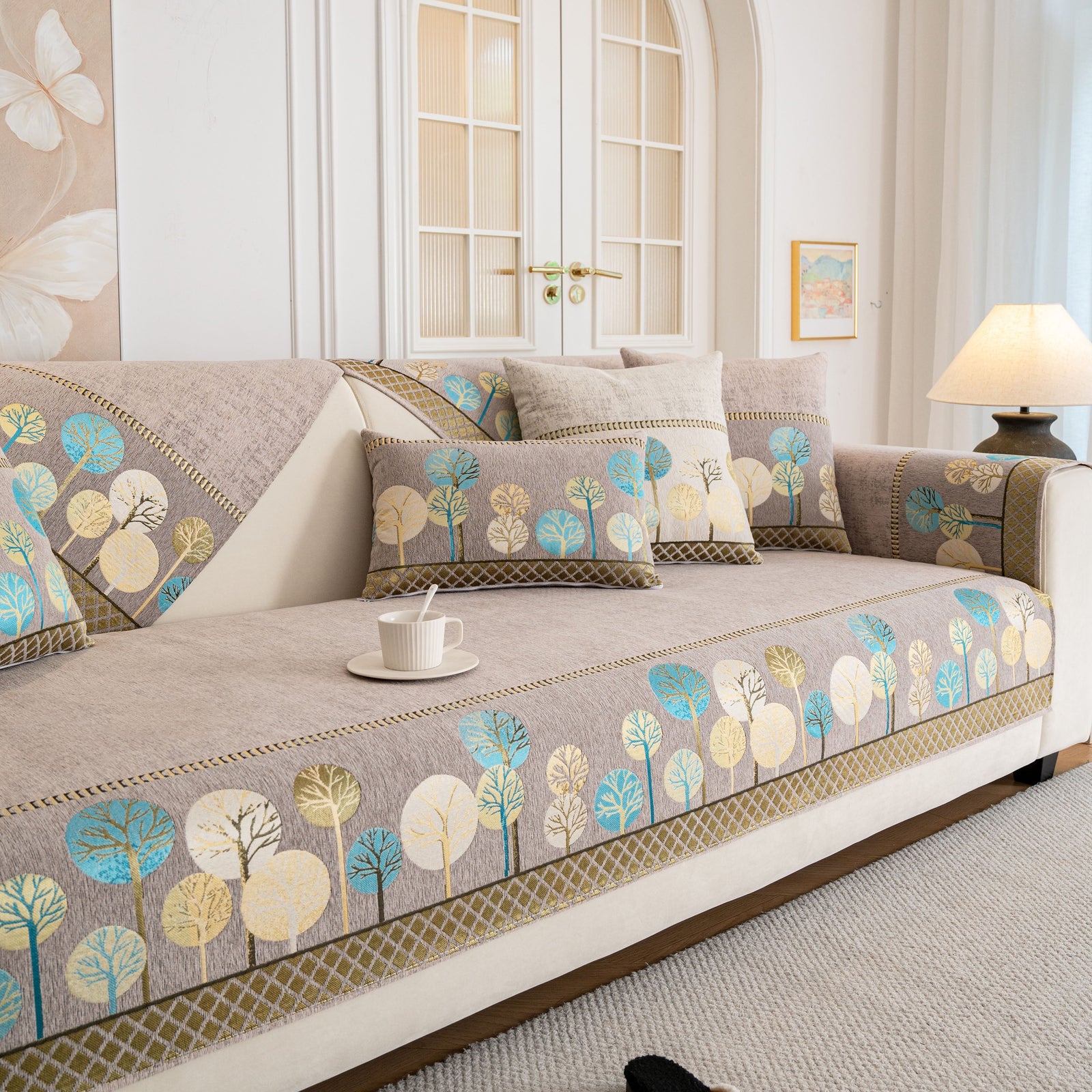 Sofa Cover for Couch, Non-Slip Sectional Couch Cover with Woven Tree Pattern