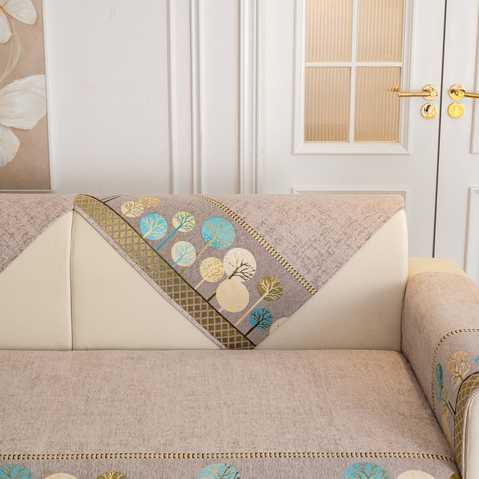 Sofa Cover for Couch, Non-Slip Sectional Couch Cover with Woven Tree Pattern