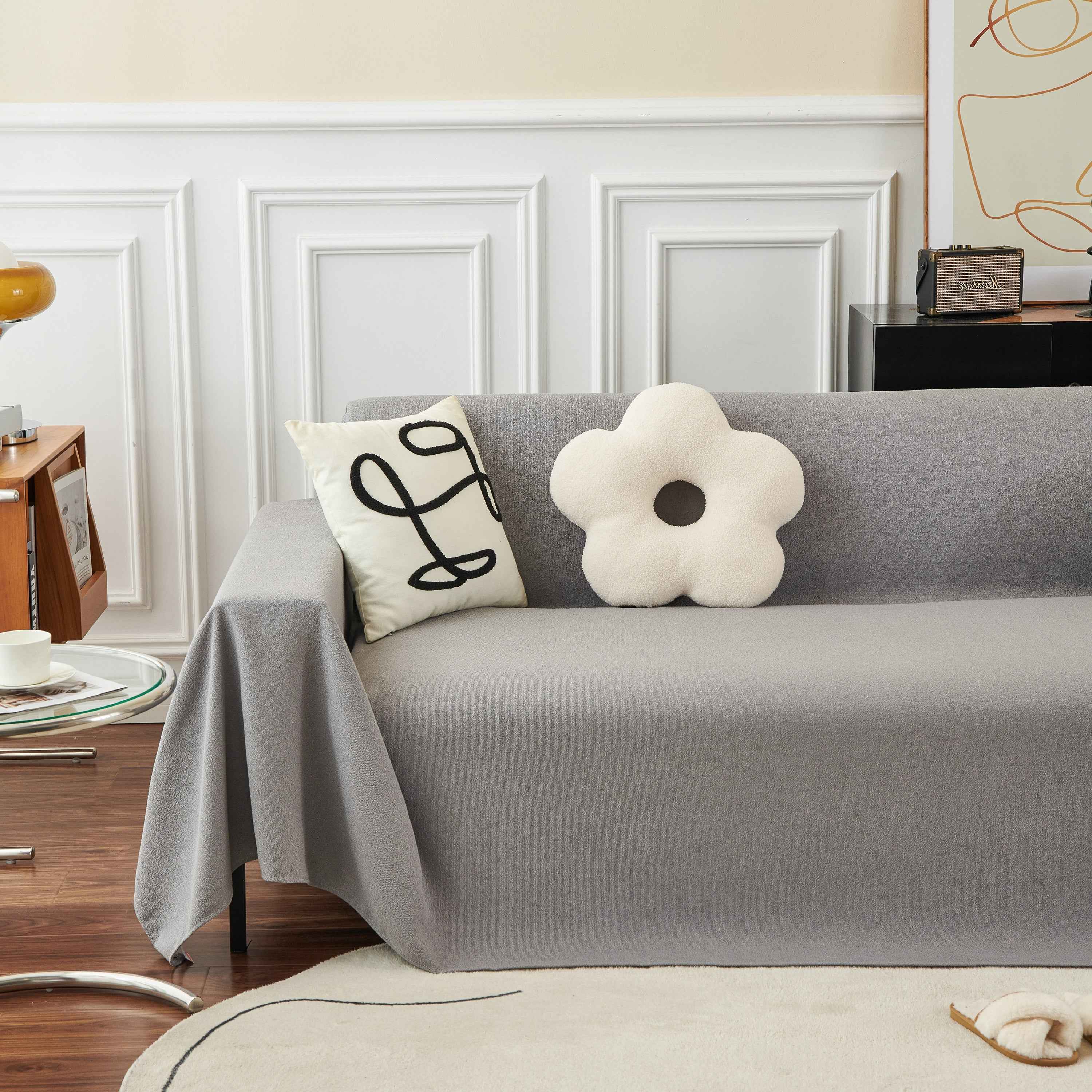 Teddy Throw Blanket and Stylish Slipcover for Couch, Waterproof Sofa Cover for Pets