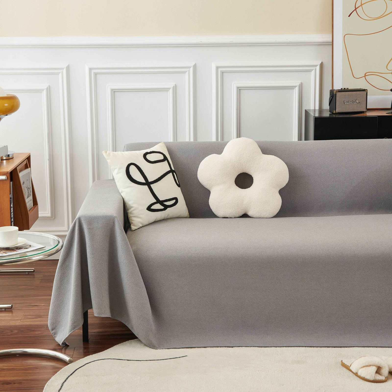 Teddy Throw Blanket and Stylish Slipcover for Couch, Waterproof Sofa Cover for Pets