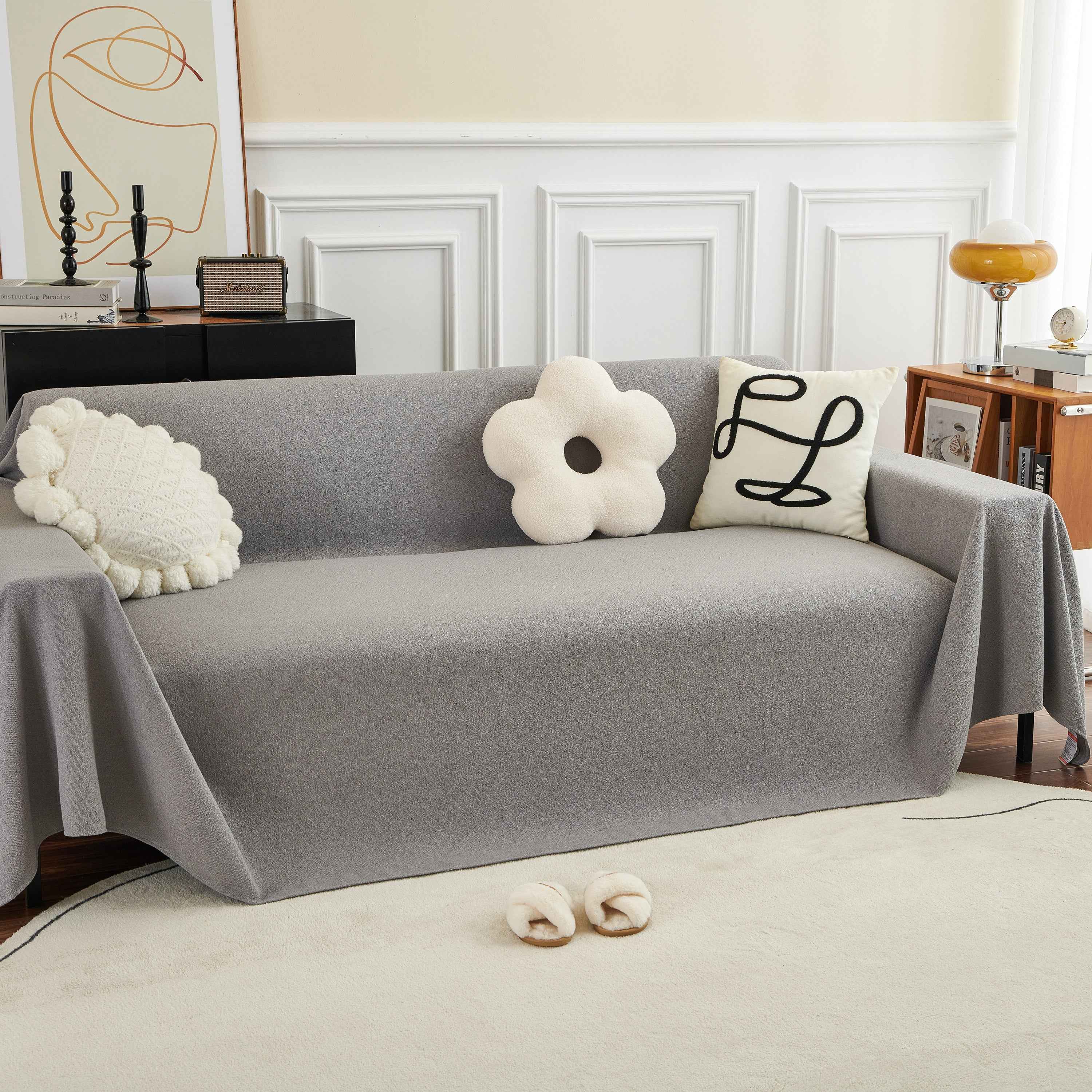 Teddy Throw Blanket and Stylish Slipcover for Couch, Waterproof Sofa Cover for Pets