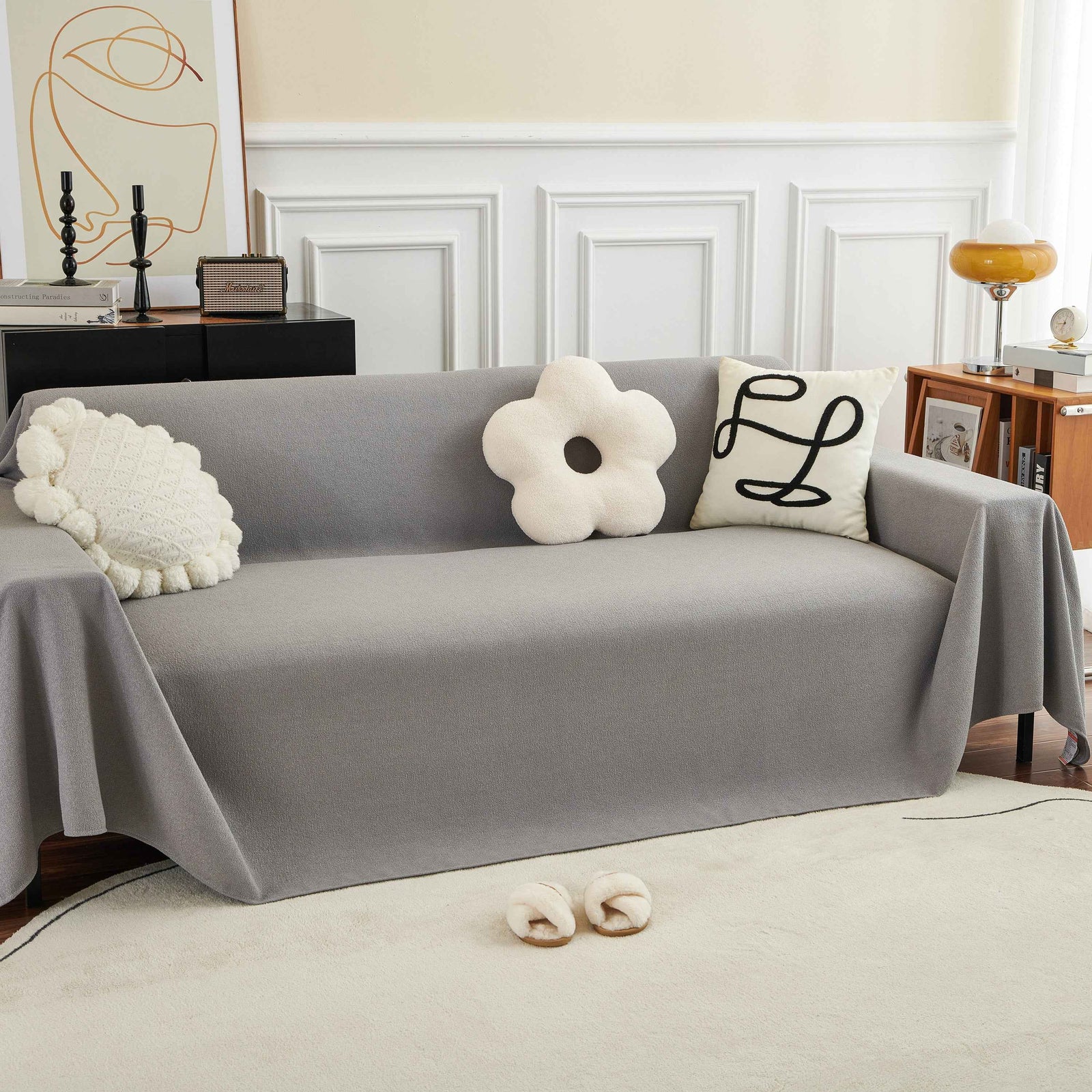 Teddy Throw Blanket and Stylish Slipcover for Couch, Waterproof Sofa Cover for Pets