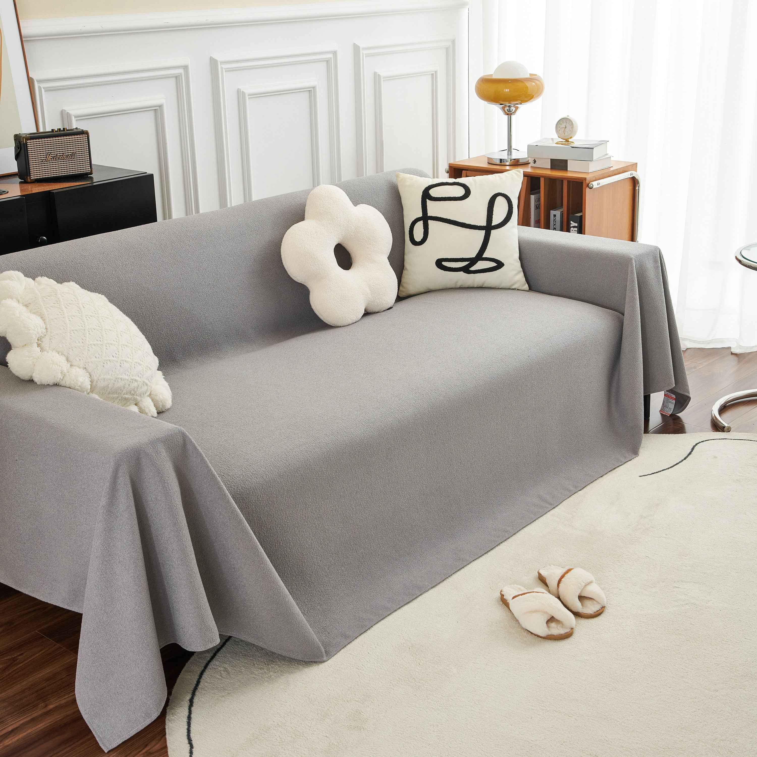 Teddy Throw Blanket and Stylish Slipcover for Couch, Waterproof Sofa Cover for Pets