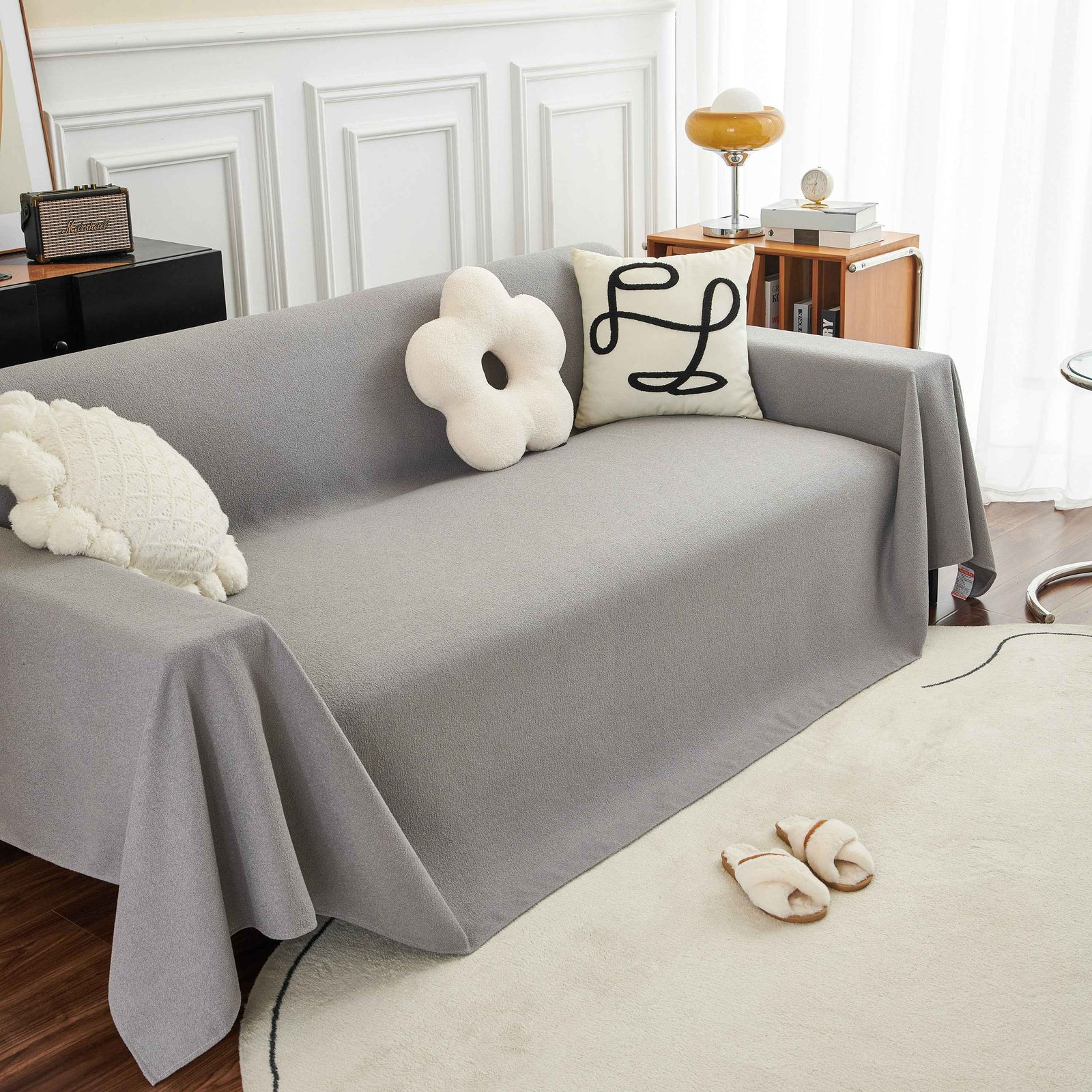 Teddy Throw Blanket and Stylish Slipcover for Couch, Waterproof Sofa Cover for Pets