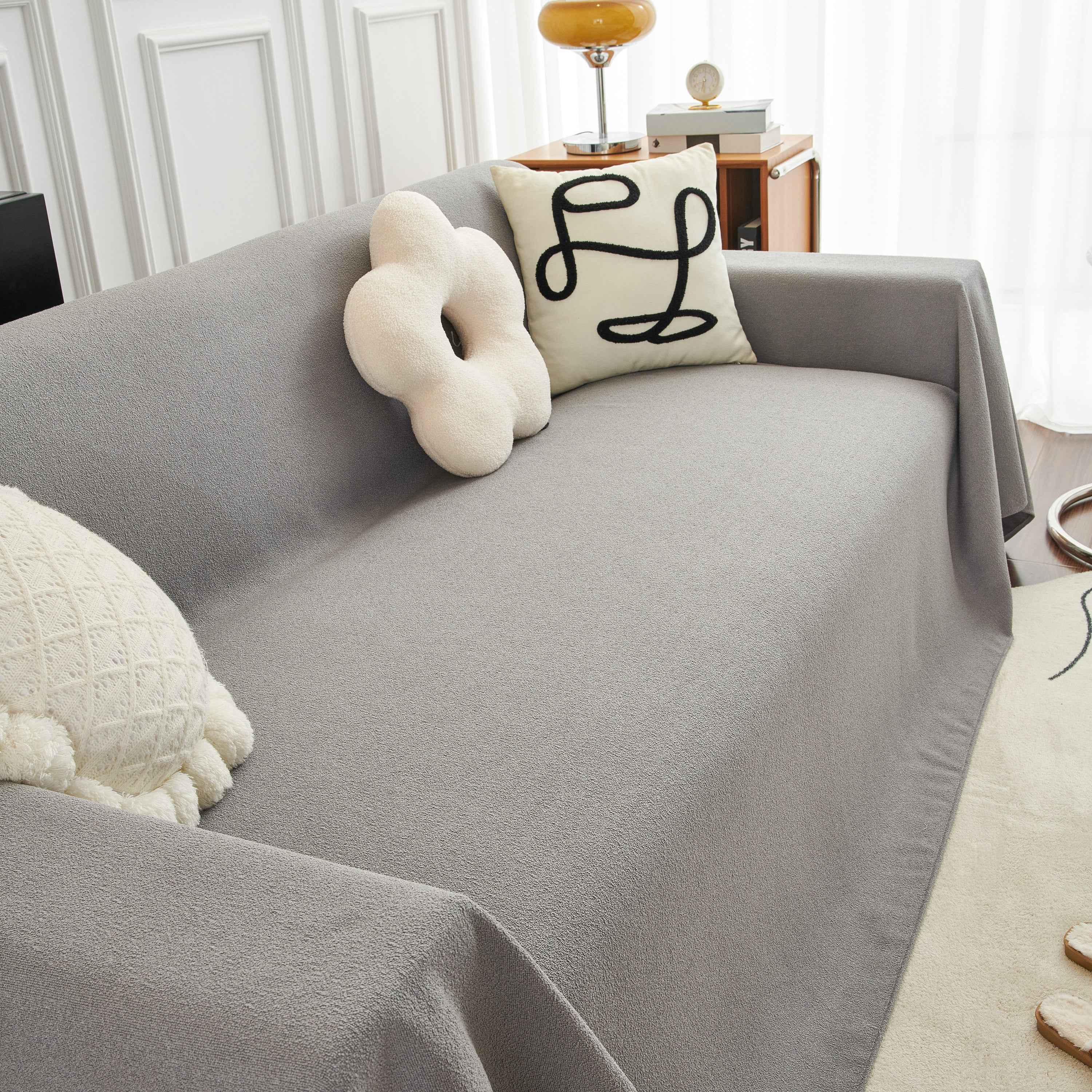 Teddy Throw Blanket and Stylish Slipcover for Couch, Waterproof Sofa Cover for Pets