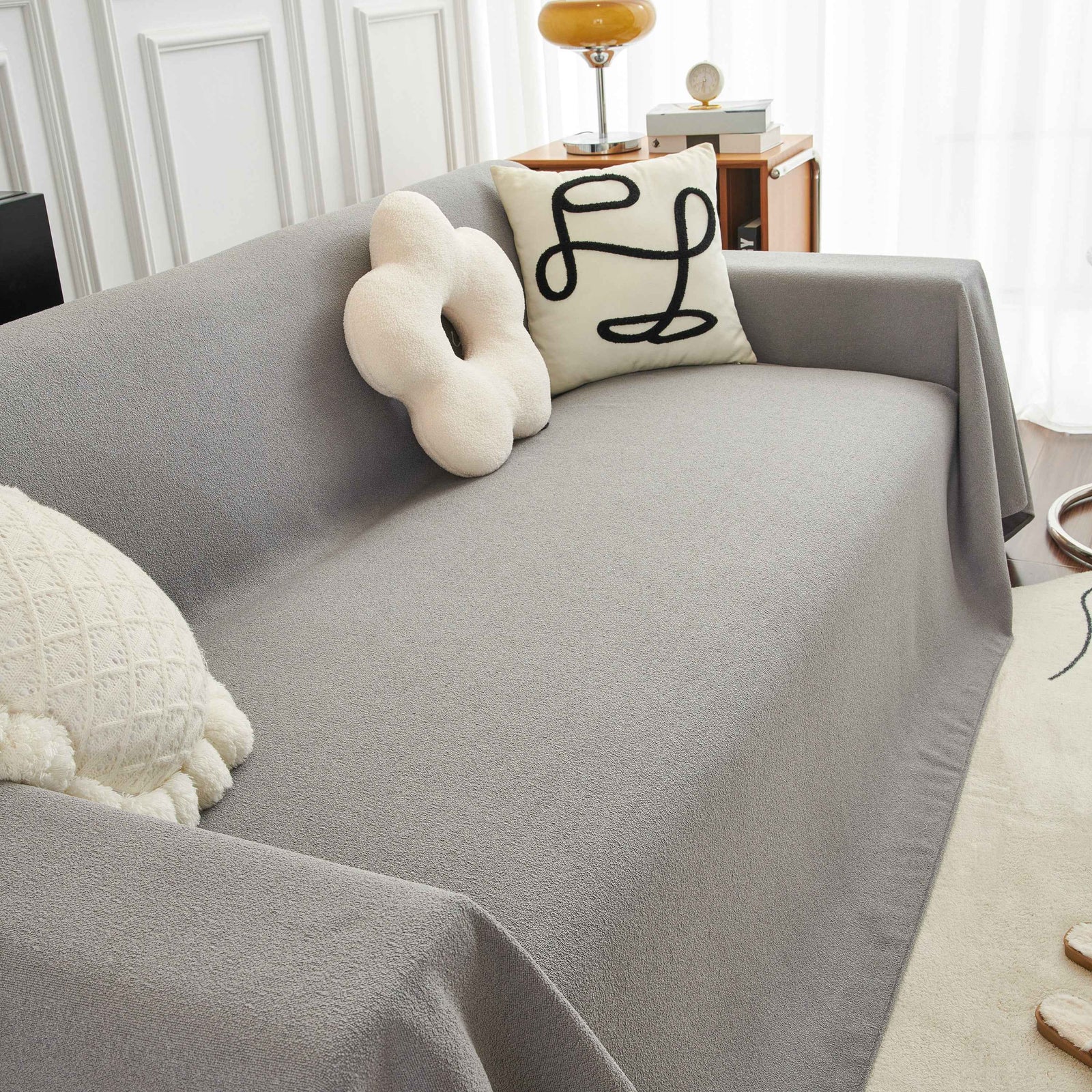 Teddy Throw Blanket and Stylish Slipcover for Couch, Waterproof Sofa Cover for Pets