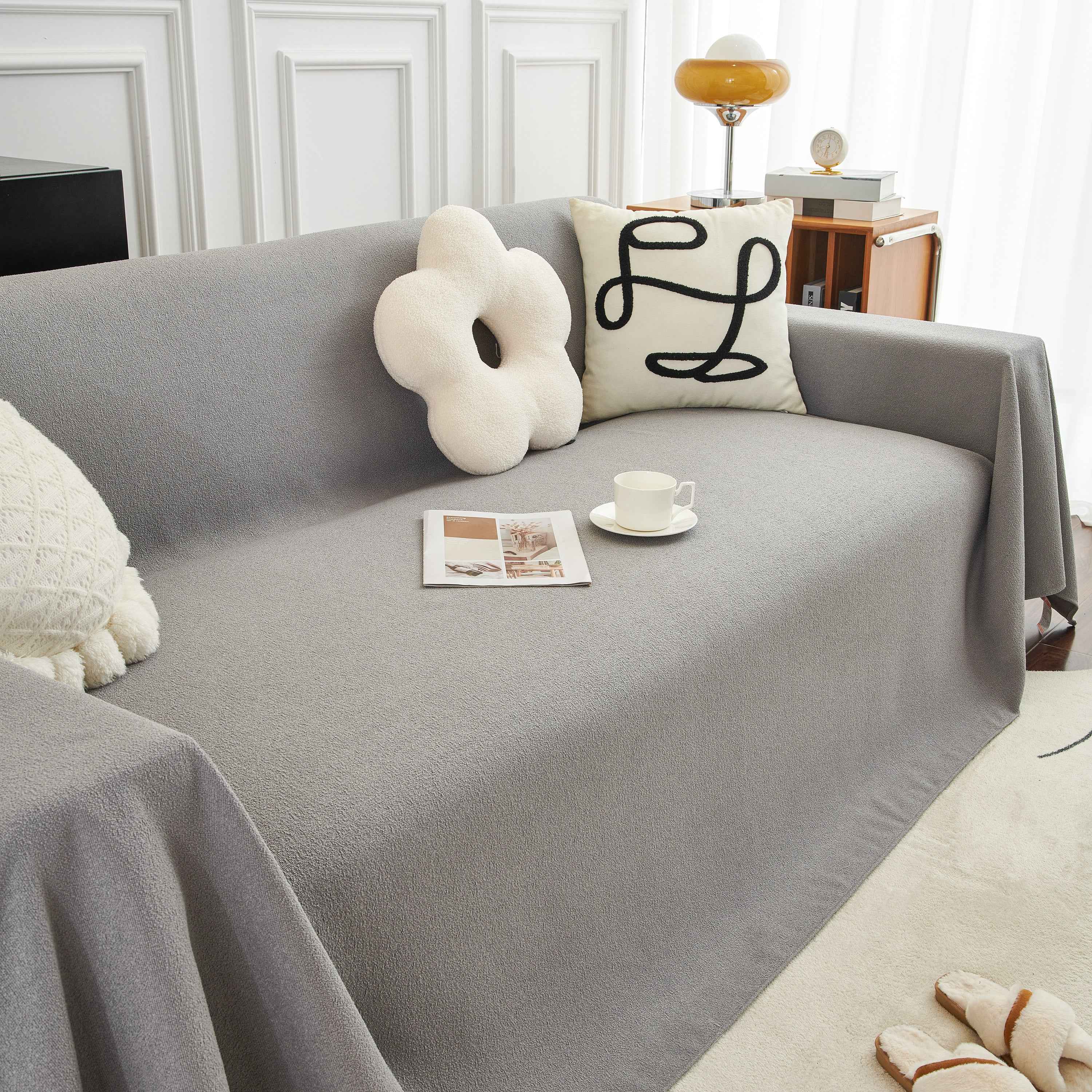 Teddy Throw Blanket and Stylish Slipcover for Couch, Waterproof Sofa Cover for Pets